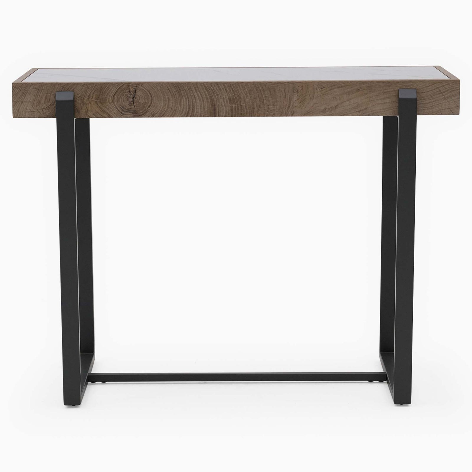 Hanson Console Table - Sofa Table Snow Mountain Sintered Stone / Light Smooth Wood Paper Veneer / Gun Grey Metal L Sterling Home 3