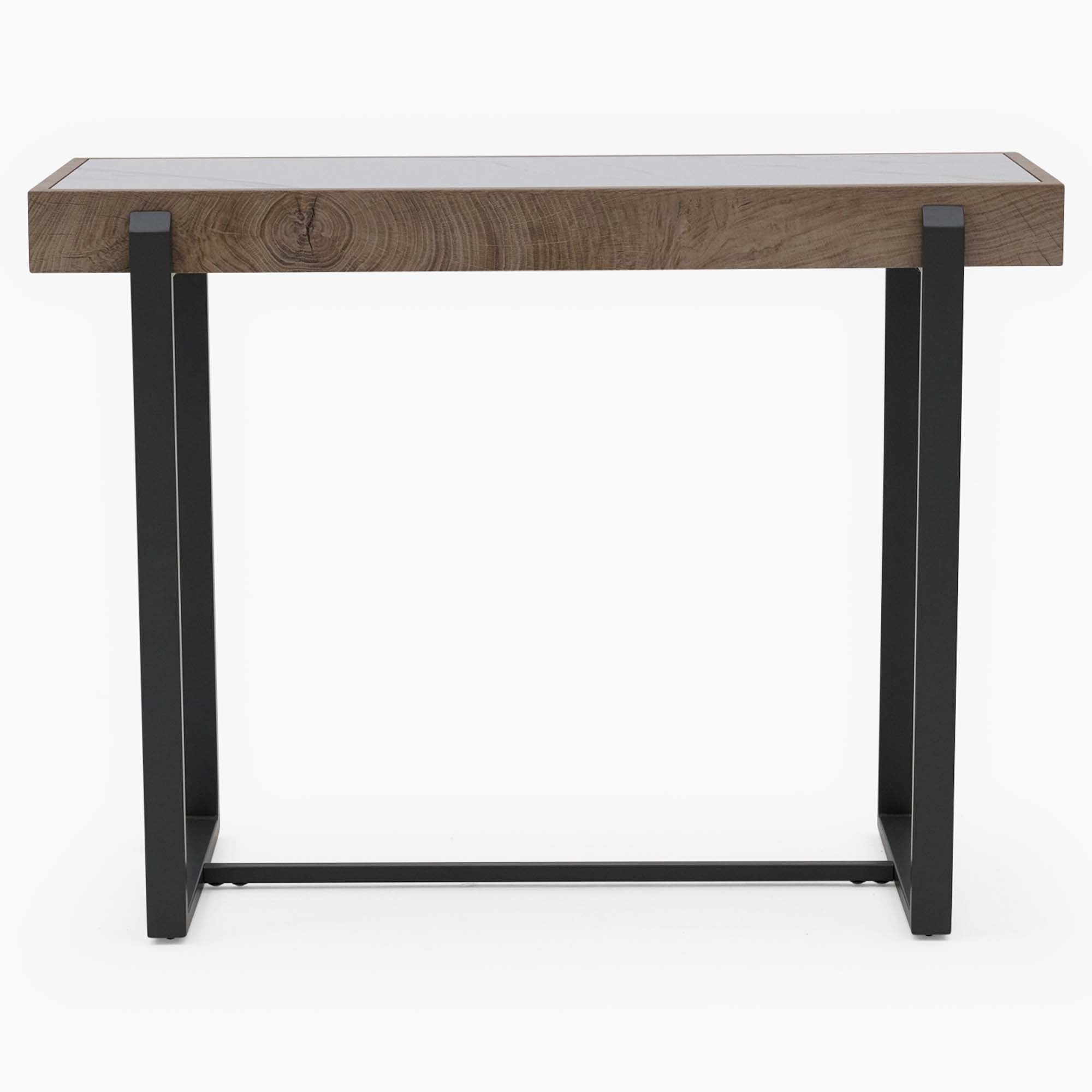 Hanson Console Table - Sofa Table Snow Mountain Sintered Stone / Light Smooth Wood Paper Veneer / Gun Grey Metal L Sterling Home 3