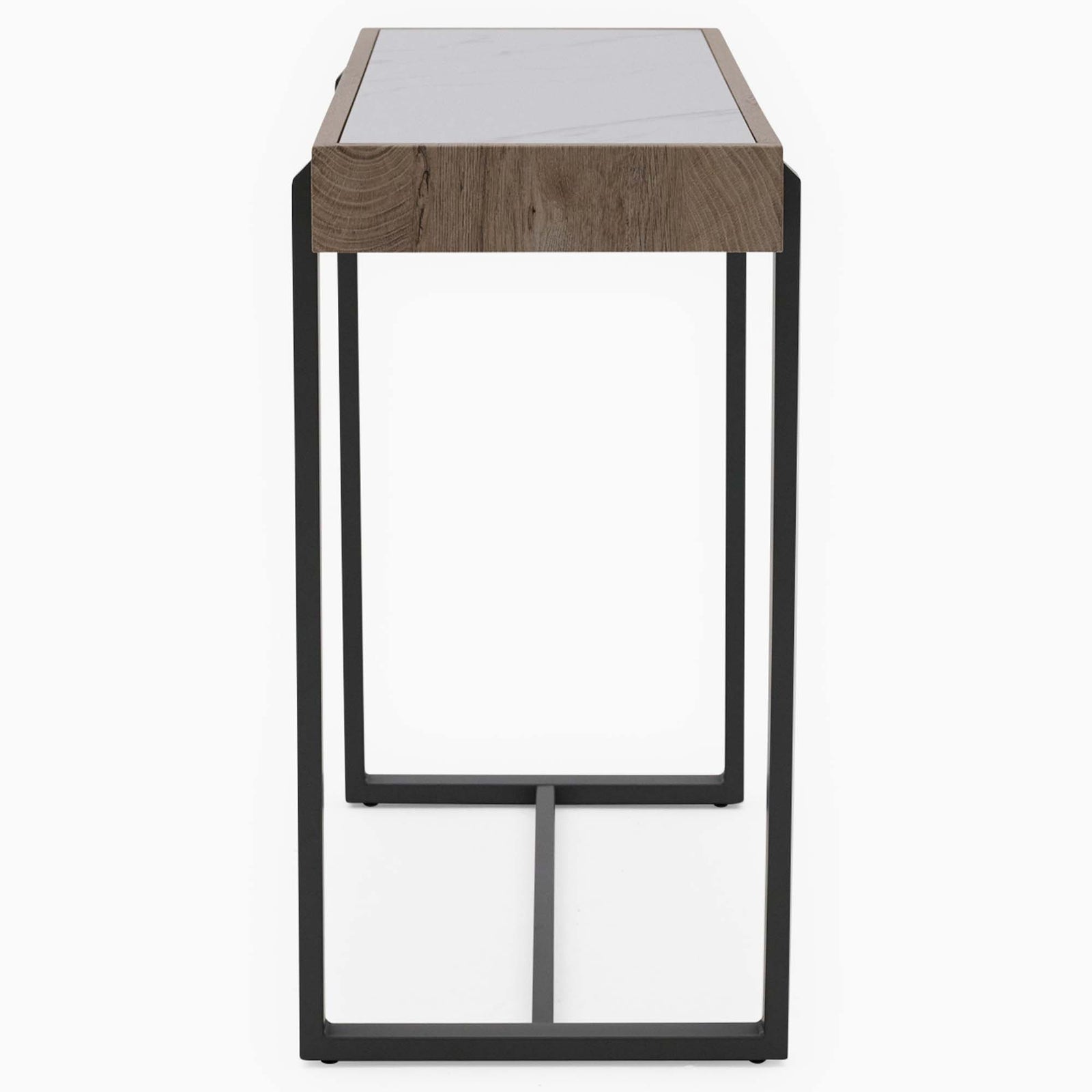 Hanson Console Table - Sofa Table Snow Mountain Sintered Stone / Light Smooth Wood Paper Veneer / Gun Grey Metal L Sterling Home 4