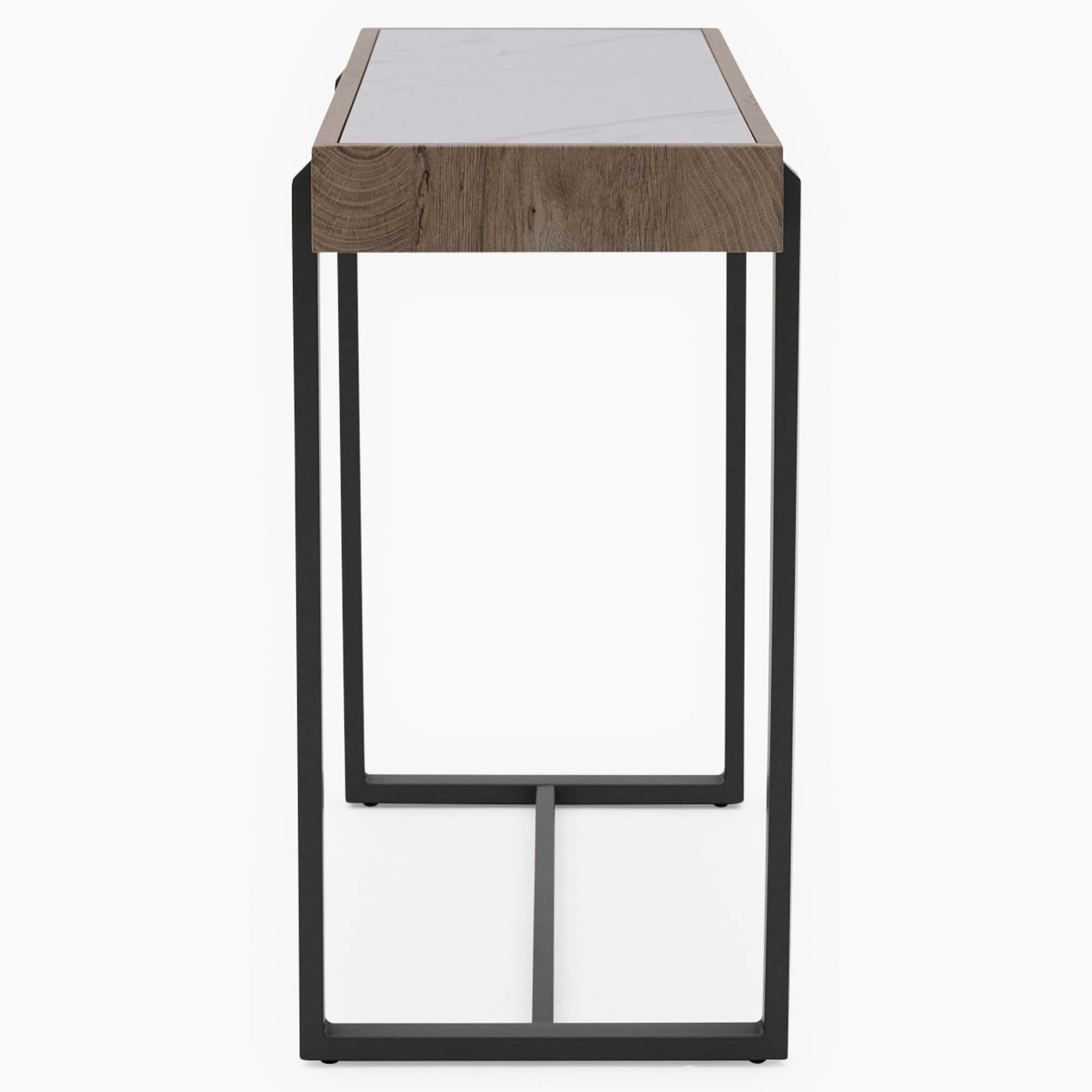 Hanson Console Table - Sofa Table Snow Mountain Sintered Stone / Light Smooth Wood Paper Veneer / Gun Grey Metal L Sterling Home 4