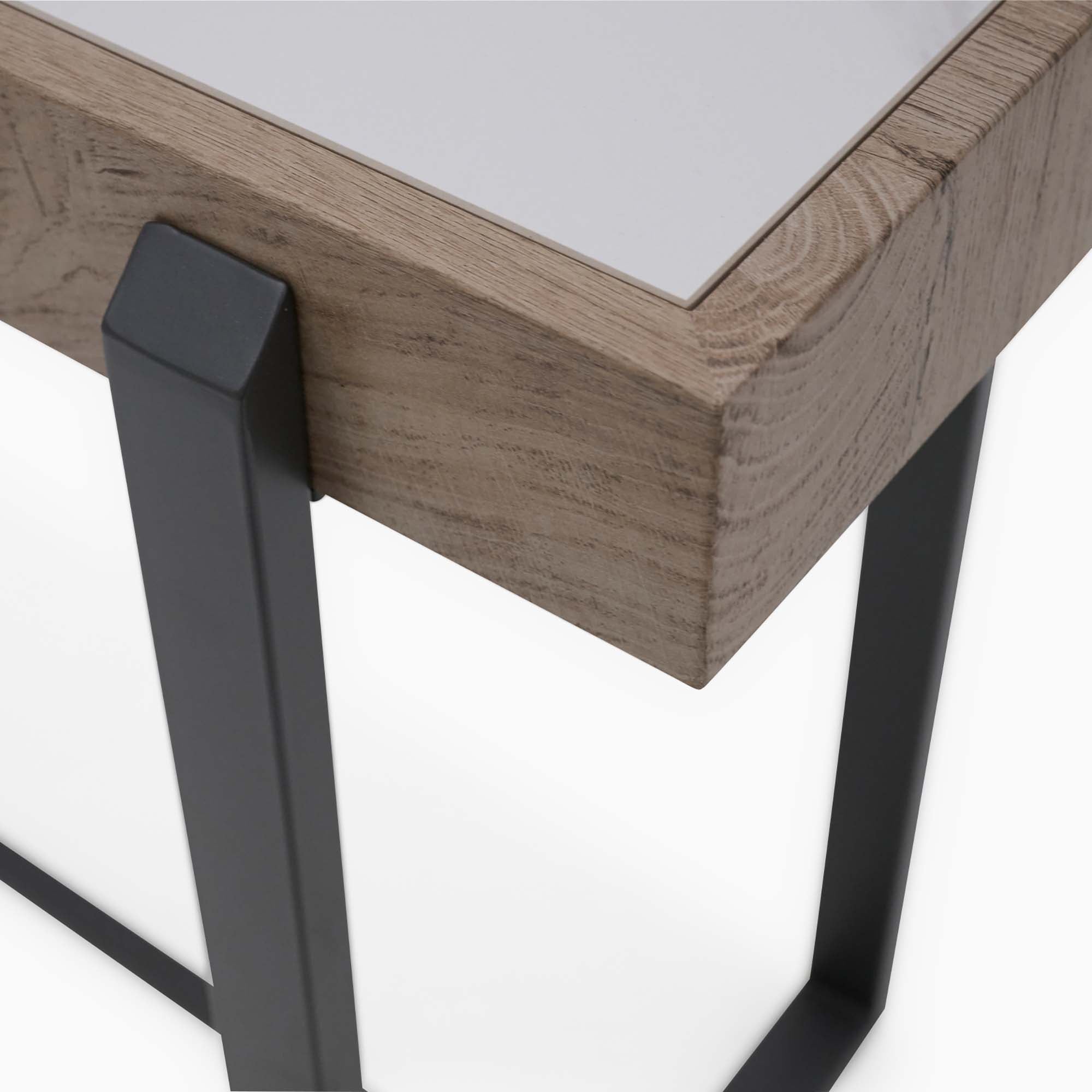 Hanson Console Table - Sofa Table Snow Mountain Sintered Stone / Light Smooth Wood Paper Veneer / Gun Grey Metal L Sterling Home 5