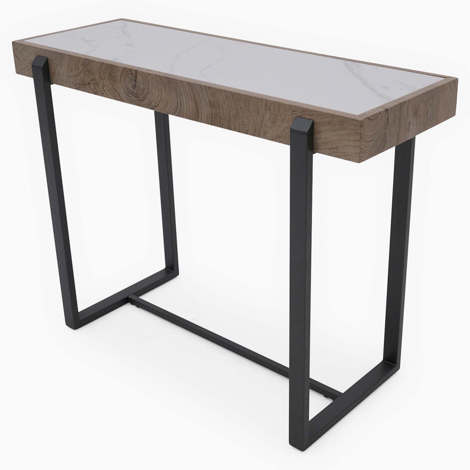 Hanson Console Table - Sofa Table Snow Mountain Sintered Stone / Light Smooth Wood Paper Veneer / Gun Grey Metal L Sterling Home 7