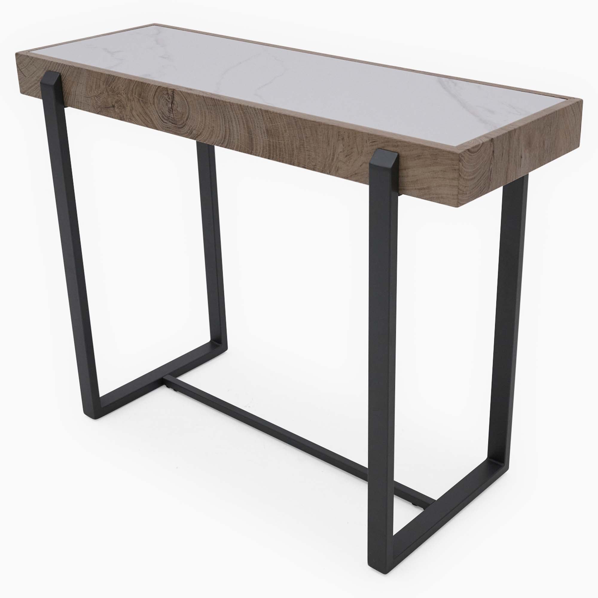 Hanson Console Table - Sofa Table Snow Mountain Sintered Stone / Light Smooth Wood Paper Veneer / Gun Grey Metal L Sterling Home 7