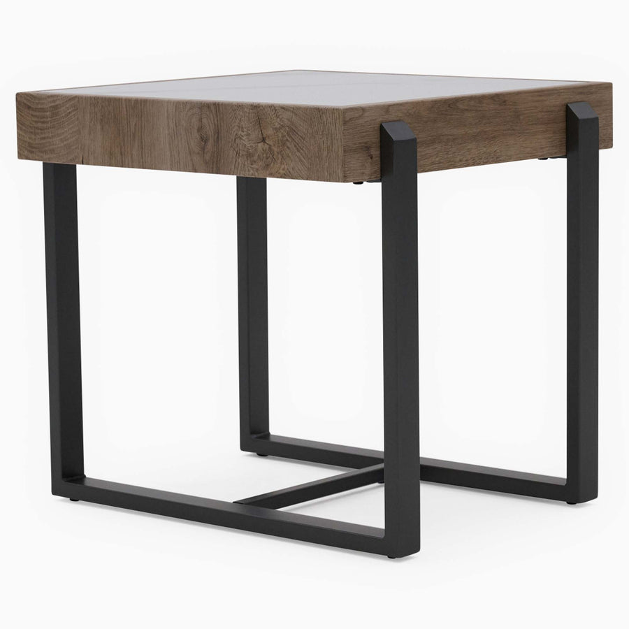 Hanson Side Table - End Table Snow Mountain Sintered Stone / Light Smooth Wood Paper Veneer / Gun Grey Metal L Sterling Home 1