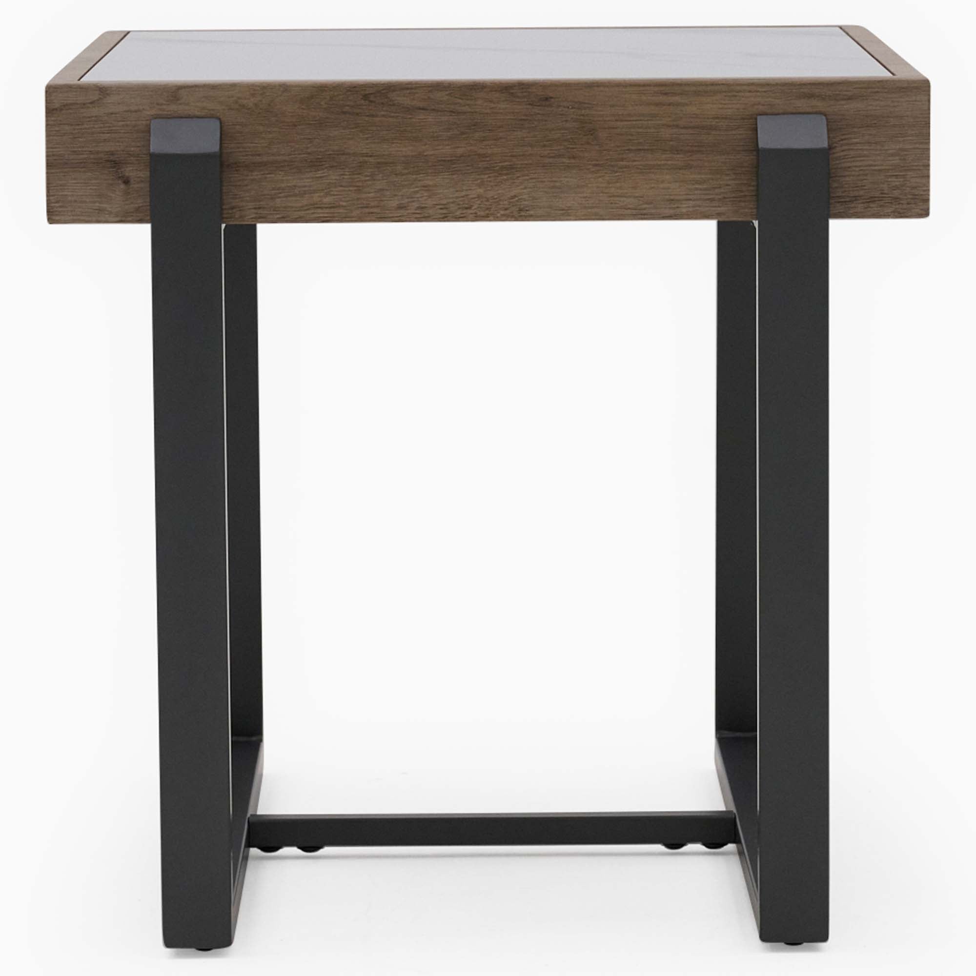 Hanson Side Table - End Table Snow Mountain Sintered Stone / Light Smooth Wood Paper Veneer / Gun Grey Metal L Sterling Home 3