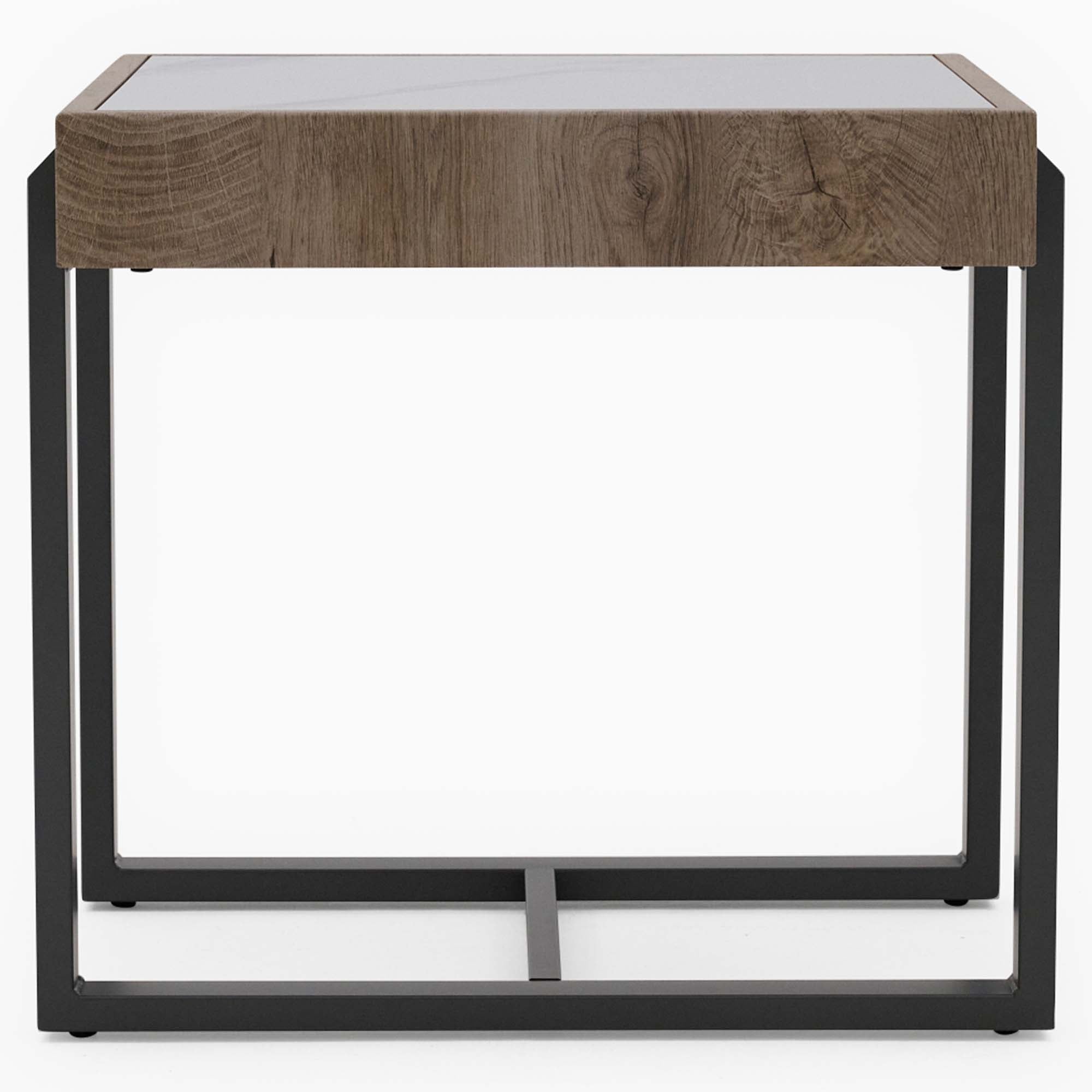 Hanson Side Table - End Table Snow Mountain Sintered Stone / Light Smooth Wood Paper Veneer / Gun Grey Metal L Sterling Home 4