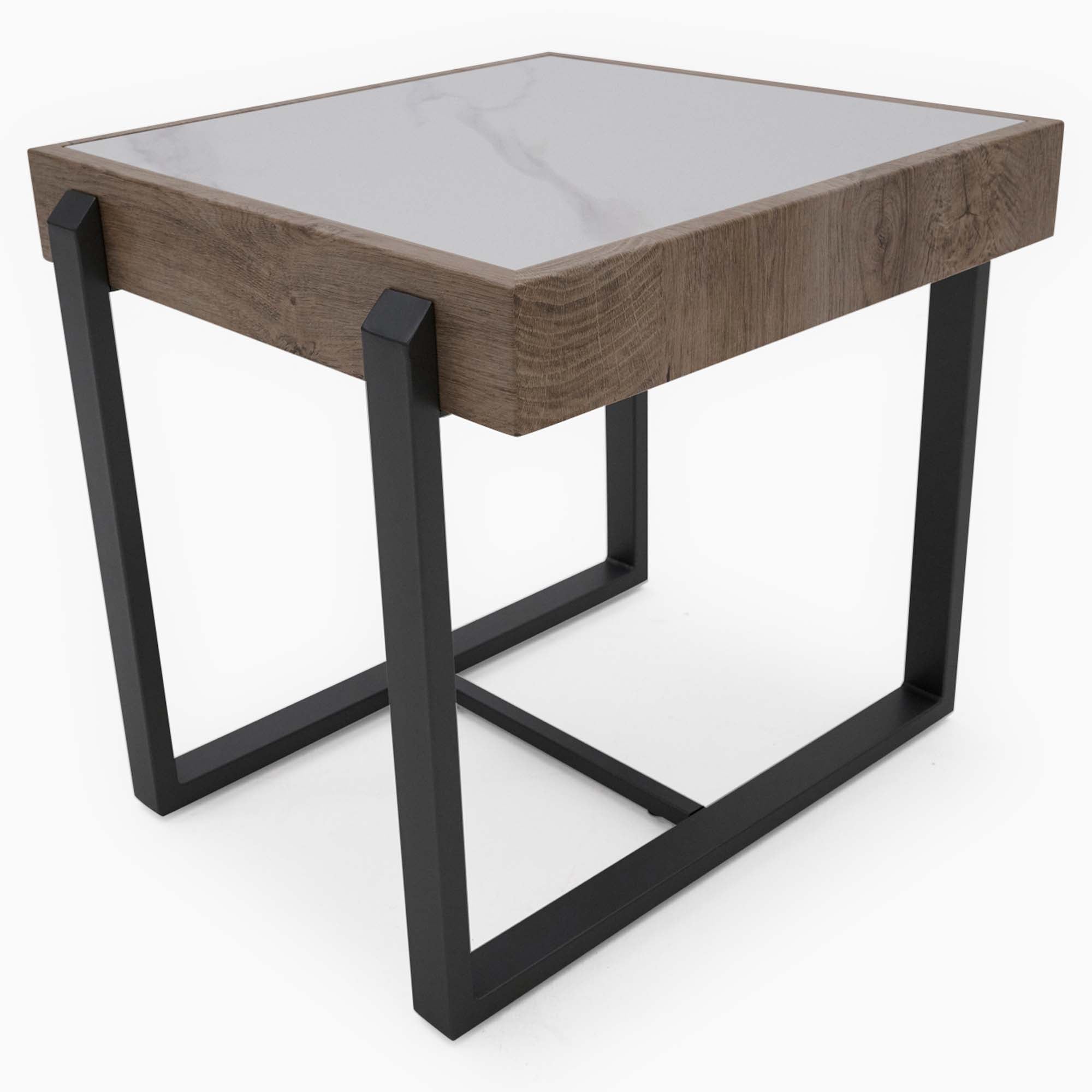 Hanson Side Table - End Table Snow Mountain Sintered Stone / Light Smooth Wood Paper Veneer / Gun Grey Metal L Sterling Home 7