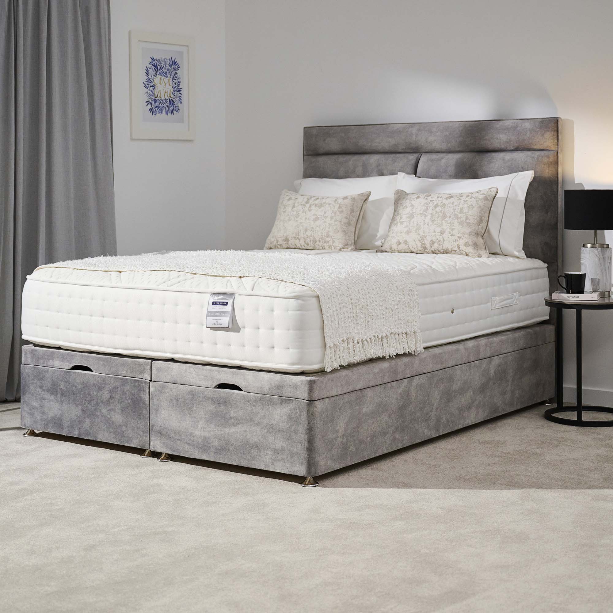 Evora 2000 Divan Bed Set - Luxury End Lift Ottoman Set 135 x 190cm - Double Sterling Home 2