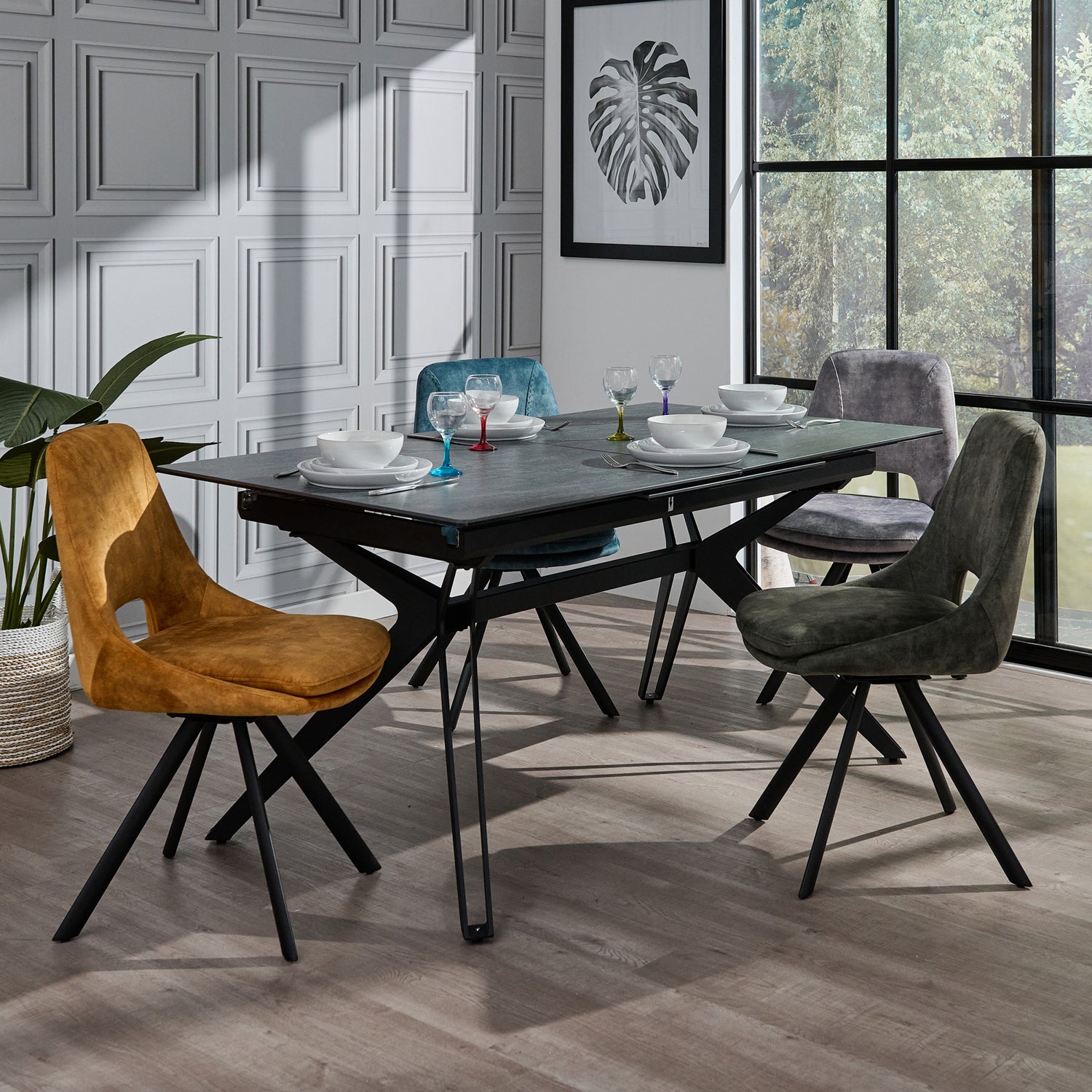 Honour Extending Dining Table - Ext Dining Table 140/180x90cm Grey Rhine Ceramic / Glass & Black Powder Base - 140cm Tables Sterling Home 2
