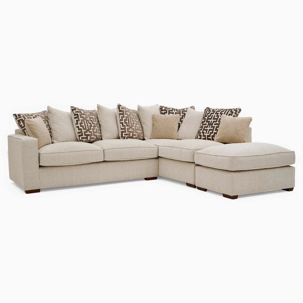 Hope Corner Sofa with Footstool - Corner Group with Stool Chaise Right Grade B - Right Hand Facing — Pillow Back / Lassie Linen/Wisp Gold/Larry Latte / Dark Brown Feet, gallery image 2