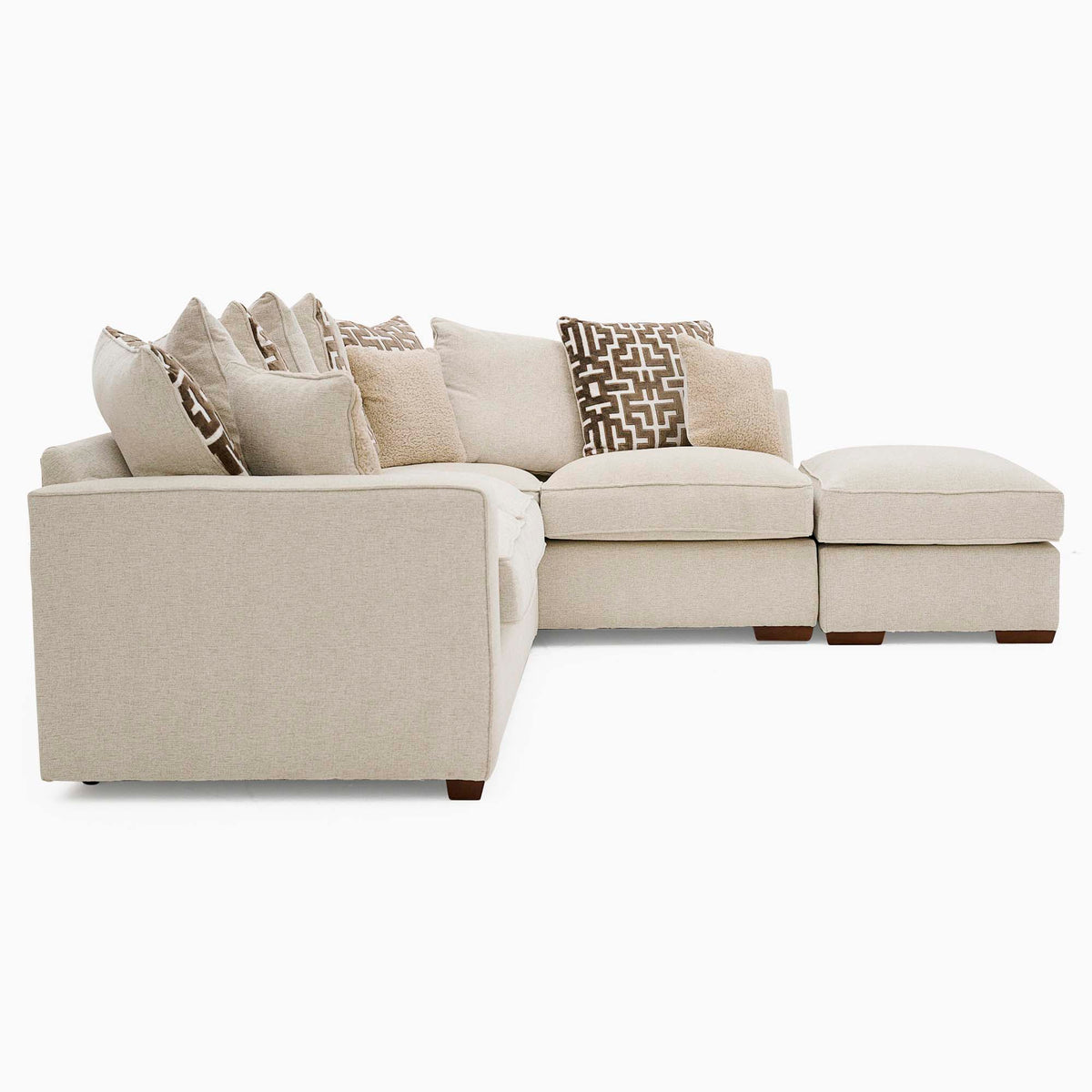 Hope Corner Sofa with Footstool - Corner Group with Stool Chaise Right Grade B - Right Hand Facing — Pillow Back / Lassie Linen/Wisp Gold/Larry Latte / Dark Brown Feet, gallery image 3