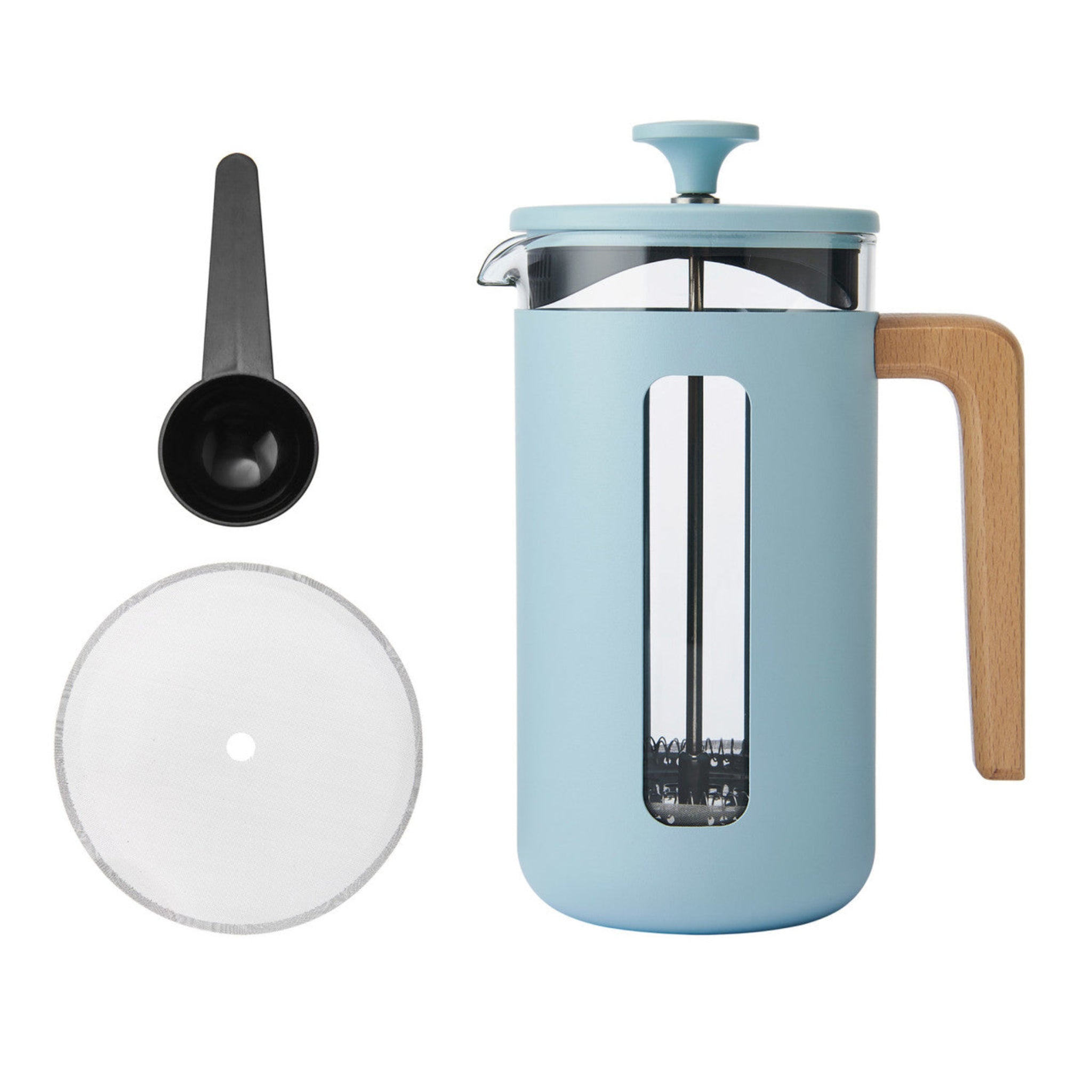 La Cafetiere Blue 3 Cup Pisa Cafetiere - LC Pisa Cafetiere 3 Cup Sky Blue Wood Handle Sterling Home 1