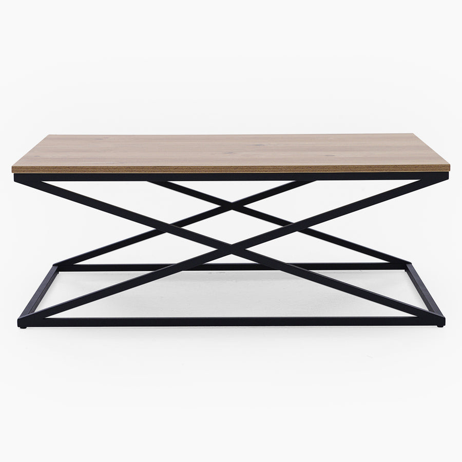 Indus Coffee Table - Coffee Table Oak Effect Top/Black Painted Metal Frame Tables Sterling Home 1