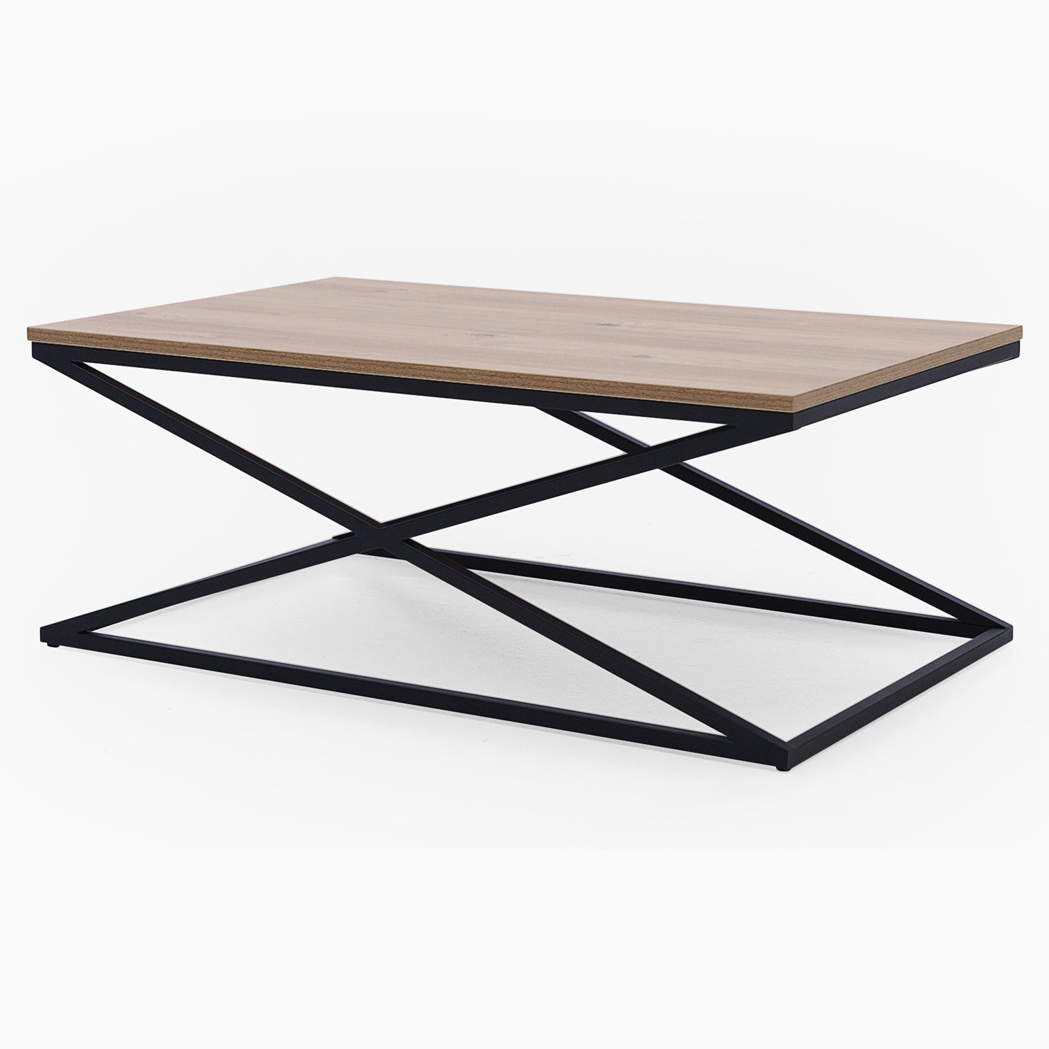 Indus Coffee Table - Coffee Table Oak Effect Top/Black Painted Metal Frame Tables Sterling Home 2