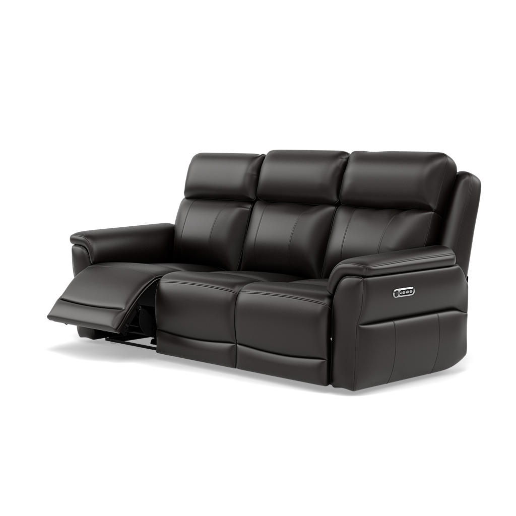 Juno 3 Seater Recliner Sofa - 3 Seater Sofa 2 Power Recliners Lumbar Support Cat 60 - Power with Power Lumbar & USB — Cat-60/09 Montana Black Coffee, gallery image 3