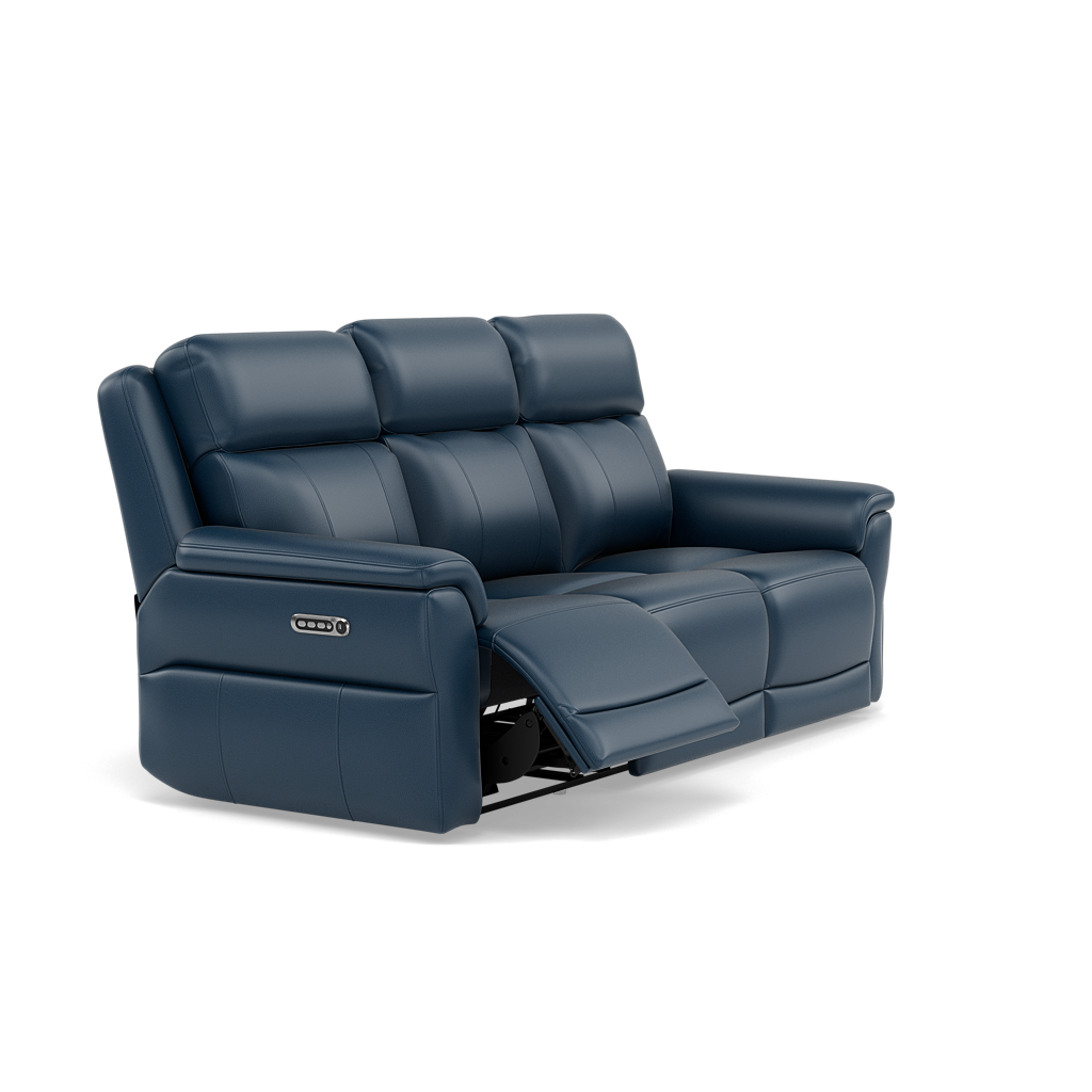 Juno 3 Seater Recliner Sofa - 3 Seater Sofa 2 Power Recliners Lumbar Support Cat 60 - Power with Power Lumbar & USB — Cat-60/17 Montana Ocean, gallery image 1