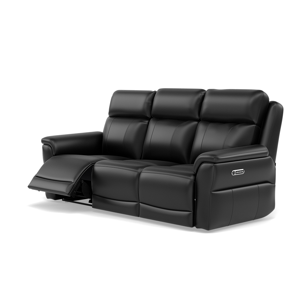 Juno 3 Seater Recliner Sofa - 3 Seater Sofa 2 Power Recliners Lumbar Support Cat 60 - Power with Power Lumbar & USB — Cat-60/22 Montana Jet Black, gallery image 3