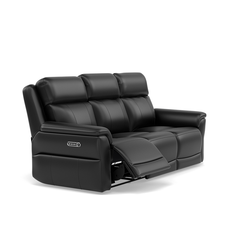 Juno 3 Seater Recliner Sofa - 3 Seater Sofa 2 Power Recliners Lumbar Support Cat 60 - Power with Power Lumbar & USB — Cat-60/22 Montana Jet Black, gallery image 1