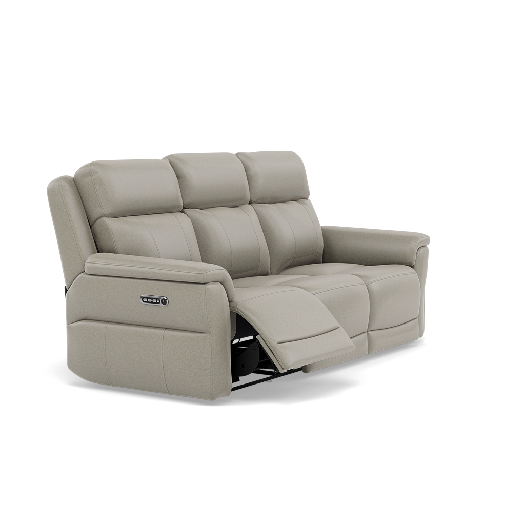 Juno 3 Seater Recliner Sofa - 3 Seater Sofa 2 Power Recliners Lumbar Support Cat 60 - Power with Power Lumbar & USB — Cat-60/28 Montana New Grey, gallery image 1