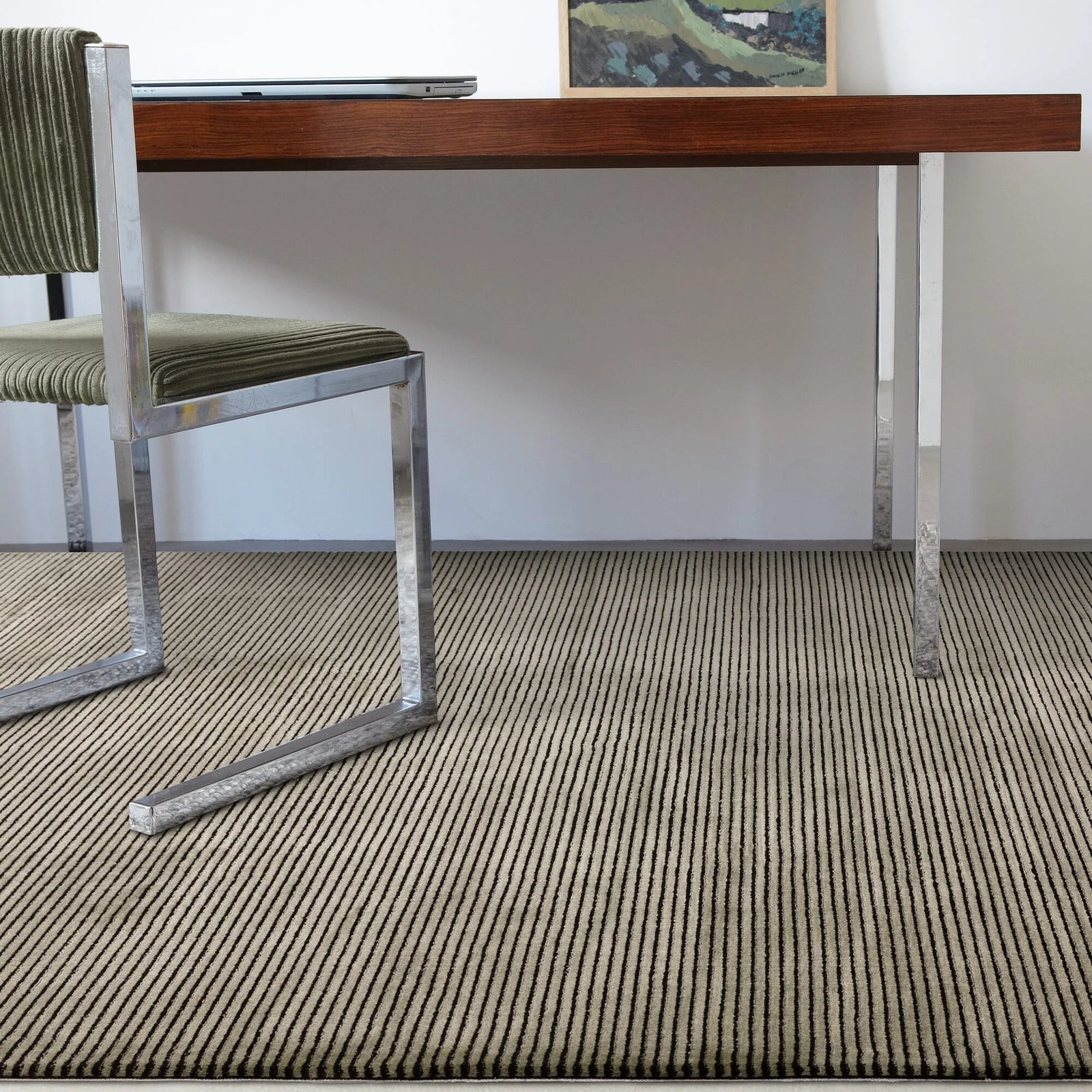 Karis Plain Stripe Khaki Rug - Plain Stripe Khaki - 120cm x 170cm