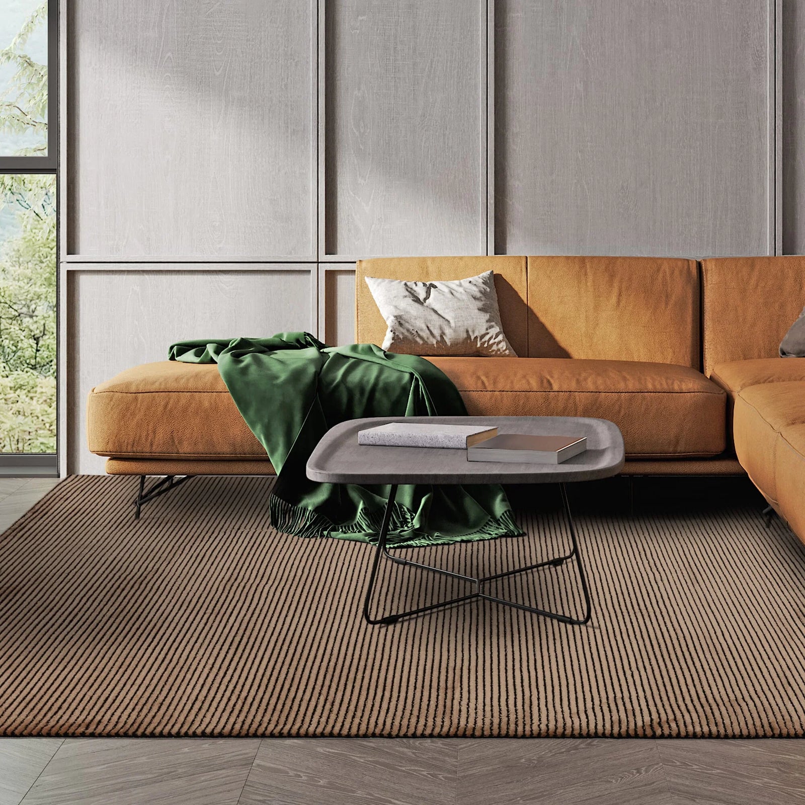 Karis Plain Stripe Terracotta Rug - Plain Stripe Terracotta - 120cm x 170cm