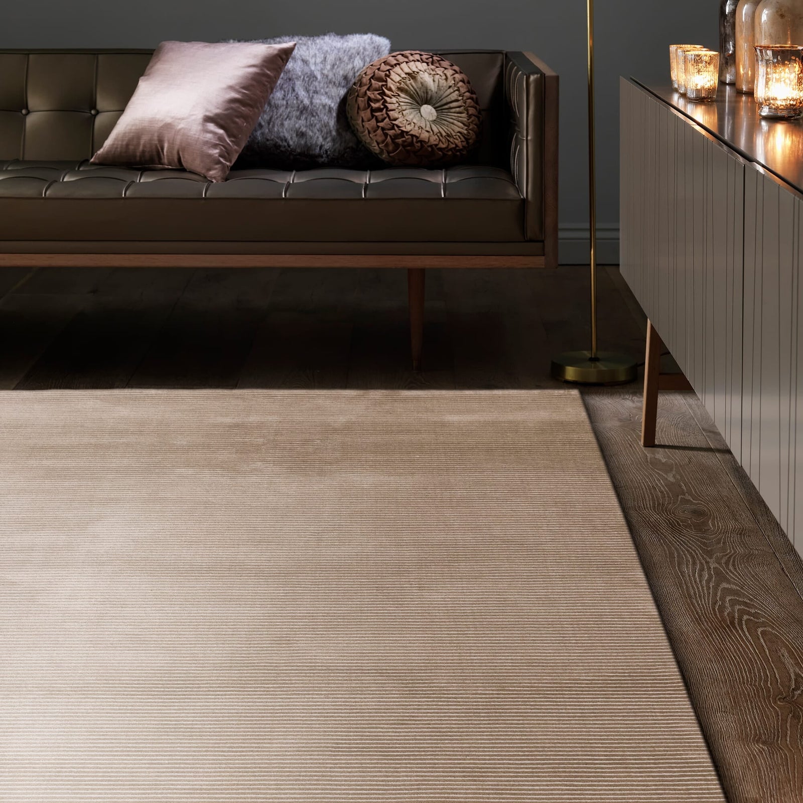 Karis Plain Stripe Beige Rug - Plain Stripe Beige - 120cm x 170cm