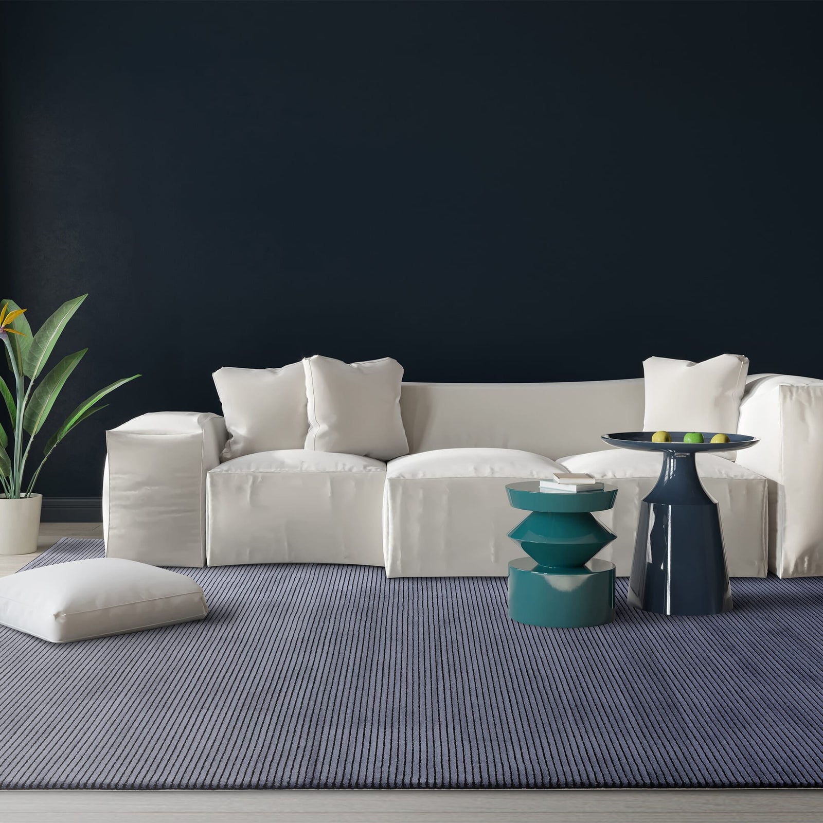 Karis Plain Stripe Navy Rug - Plain Stripe Navy - 120cm x 170cm