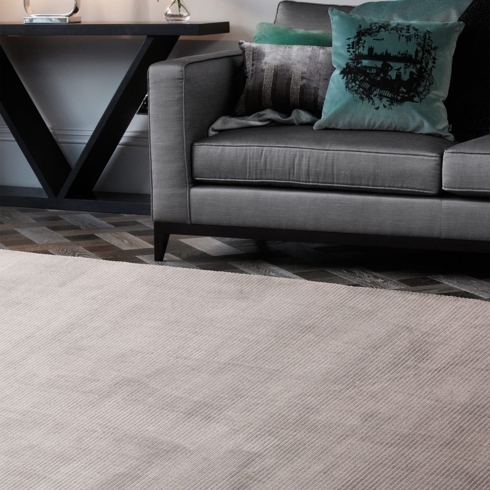 Karis Plain Stripe Silver Rug - Plain Stripe Silver - 120cm x 170cm