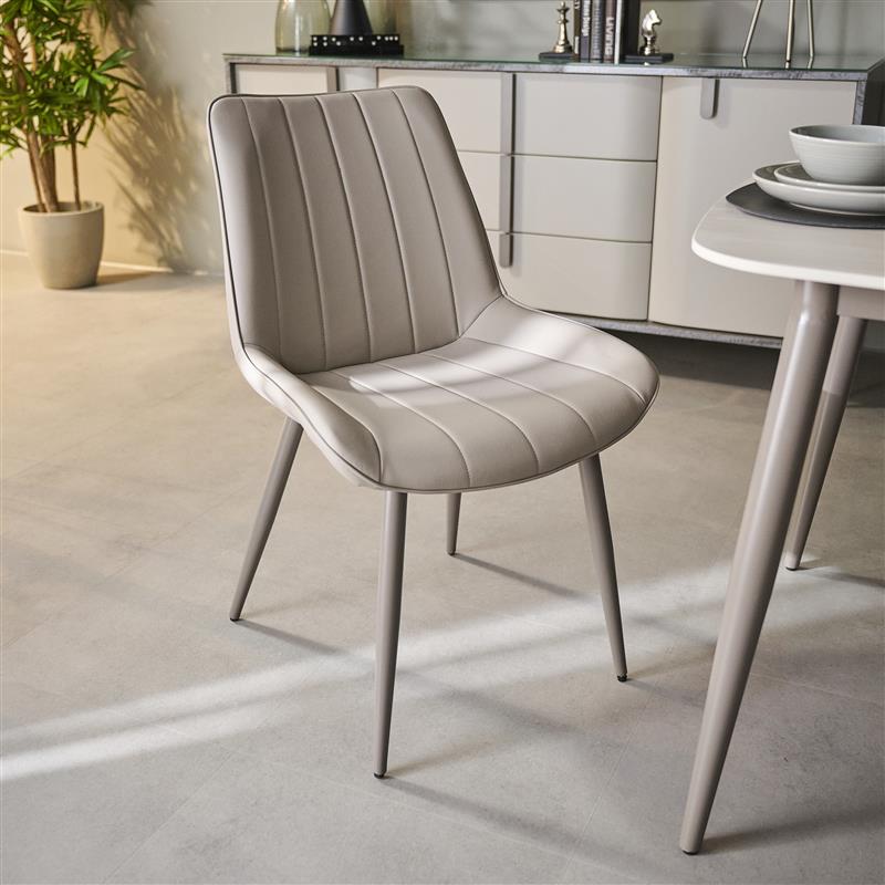 Leo Dining Chair - Dining Chair Champagne Leather Look / Warm Brown Powder Legs Chairs Sterling Home 2