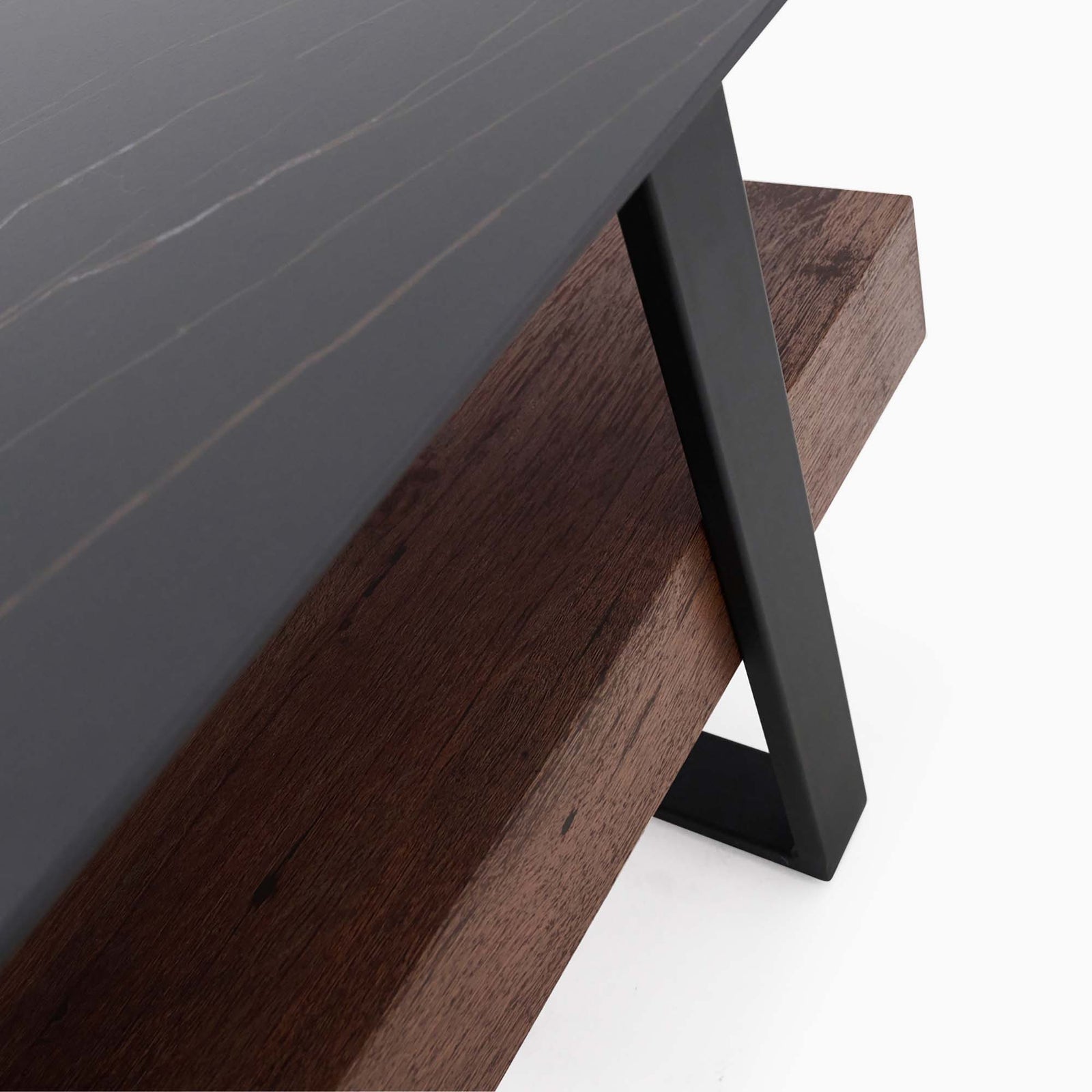 Milburn Coffee Table - Coffee Table Saroland Sintered Stone / Brown Cherry Paper Veneer / Black Metal Frame Sterling Home 6