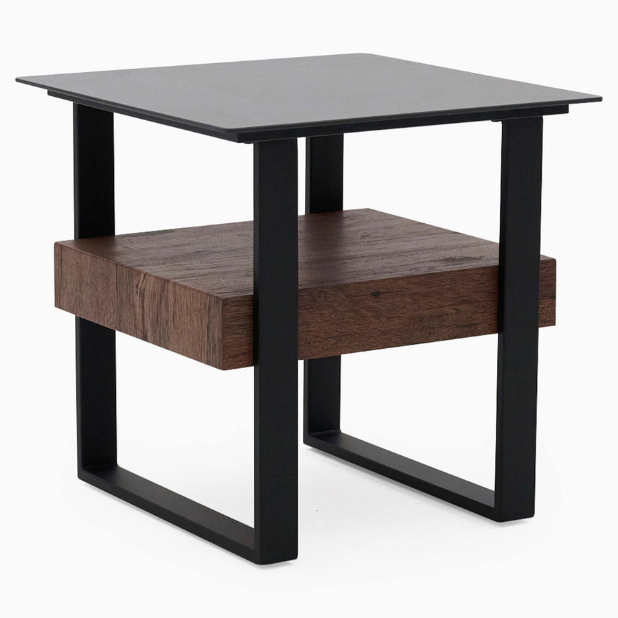 Milburn Side Table - End Table Saroland Sintered Stone / Brown Cherry Paper Veneer / Black Metal Frame Sterling Home 1