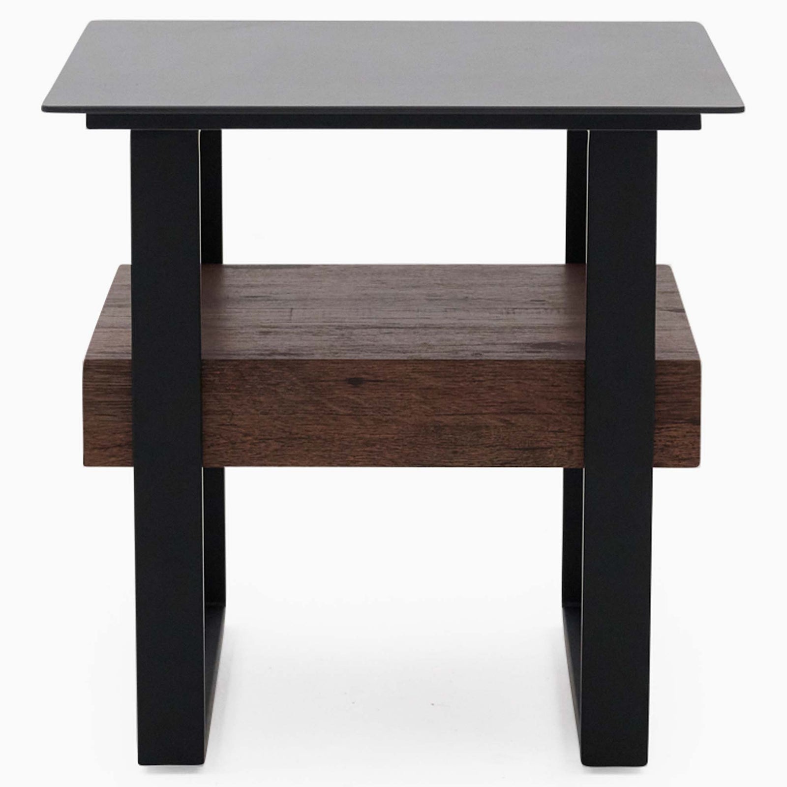 Milburn Side Table - End Table Saroland Sintered Stone / Brown Cherry Paper Veneer / Black Metal Frame Sterling Home 3