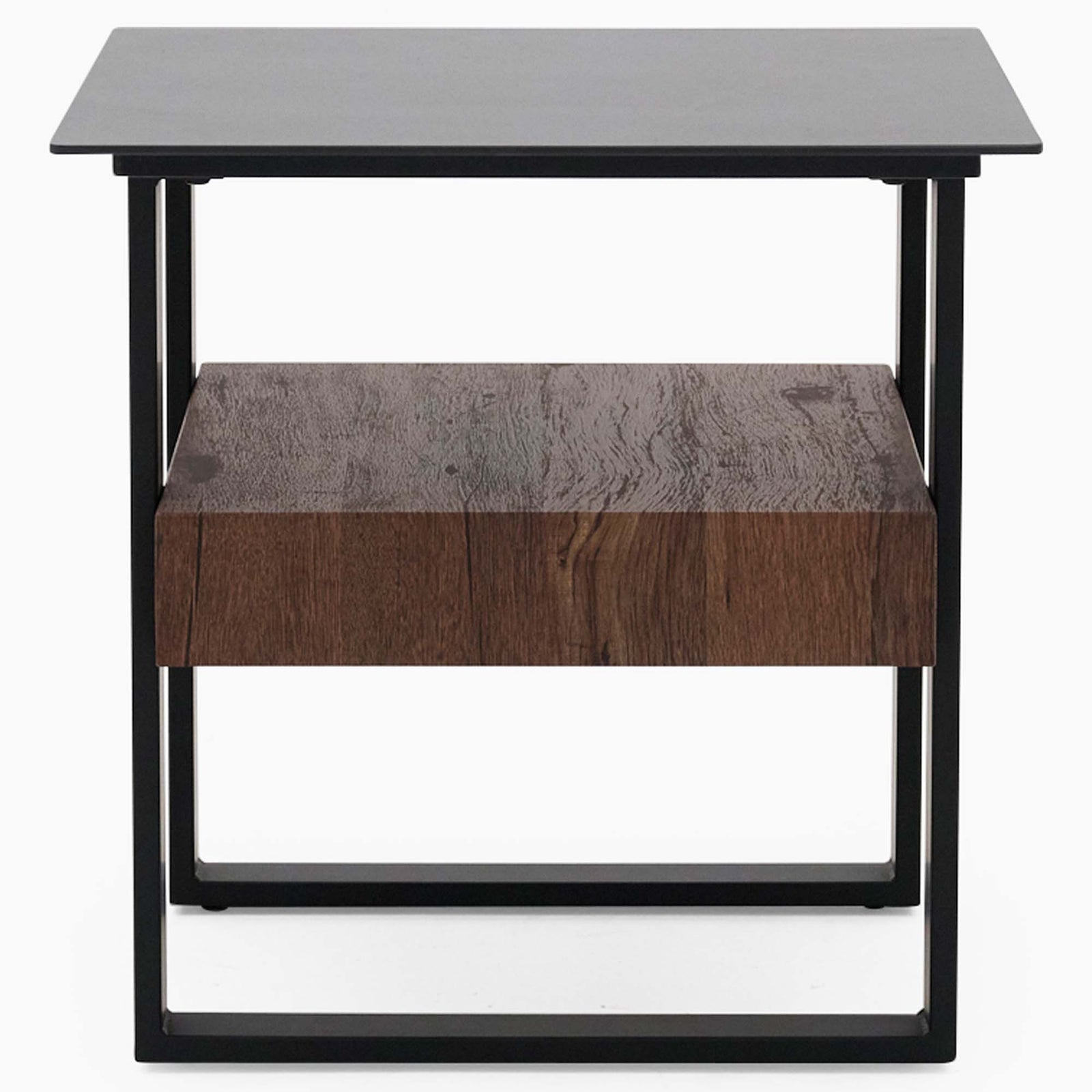 Milburn Side Table - End Table Saroland Sintered Stone / Brown Cherry Paper Veneer / Black Metal Frame Sterling Home 4