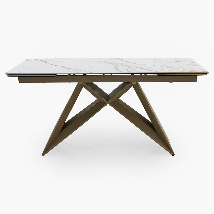 Minerva Extending Dining Table - Ext Dining Table White Ceramic / Glass & Cappuccino Powder Base Tables Sterling Home 1