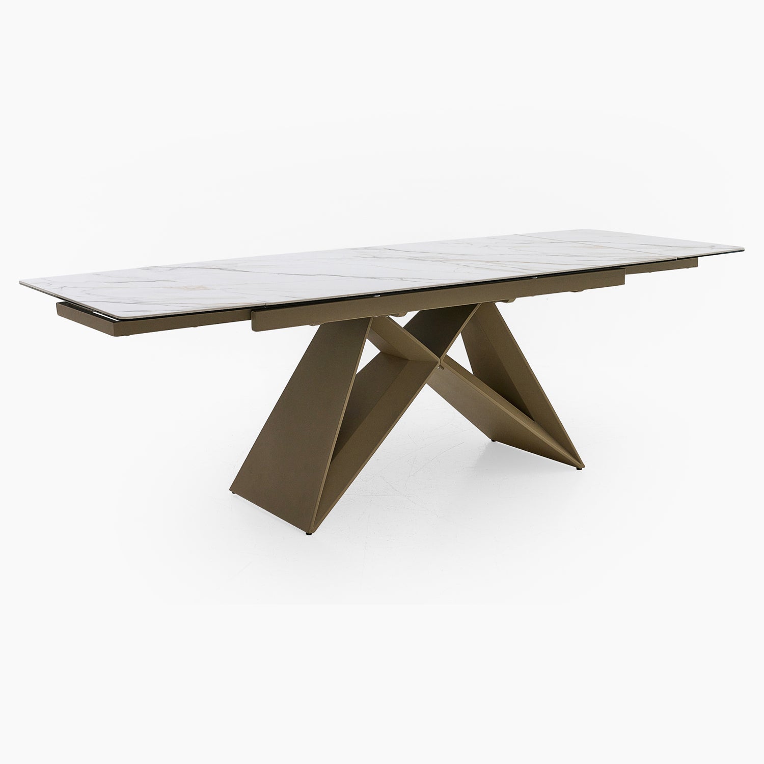 Minerva Extending Dining Table - Ext Dining Table White Ceramic / Glass & Cappuccino Powder Base Tables Sterling Home 4