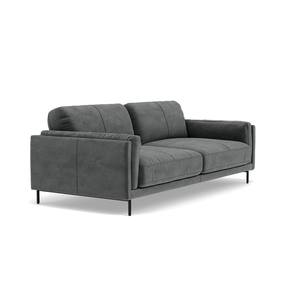 Morris 3 Seater Small Sofa - 2.5 Seater Sofa Compact Fabric — FAB-MEG-20  PEWTER, gallery image 1