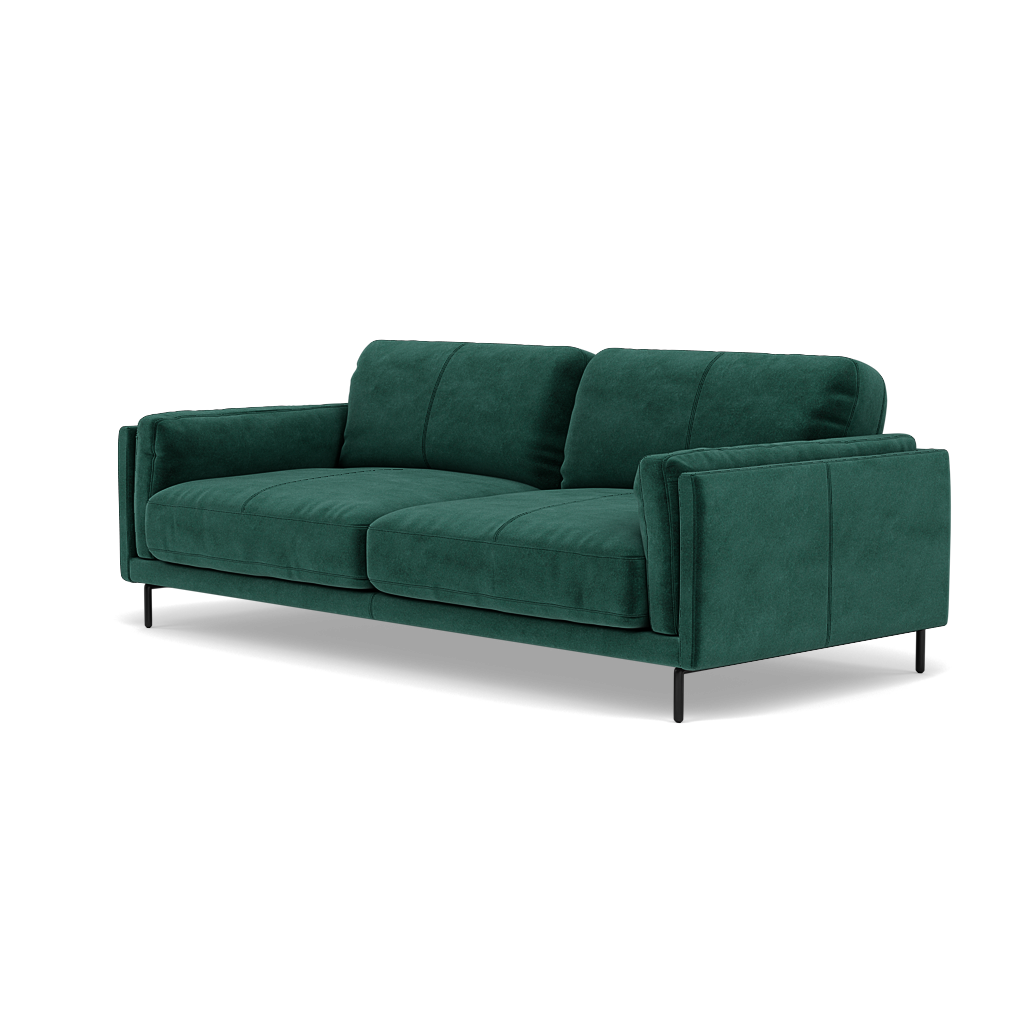 Morris 3 Seater Small Sofa - 2.5 Seater Sofa Compact Fabric — FAB-MEG-37  EMERALD GREEN, gallery image 3