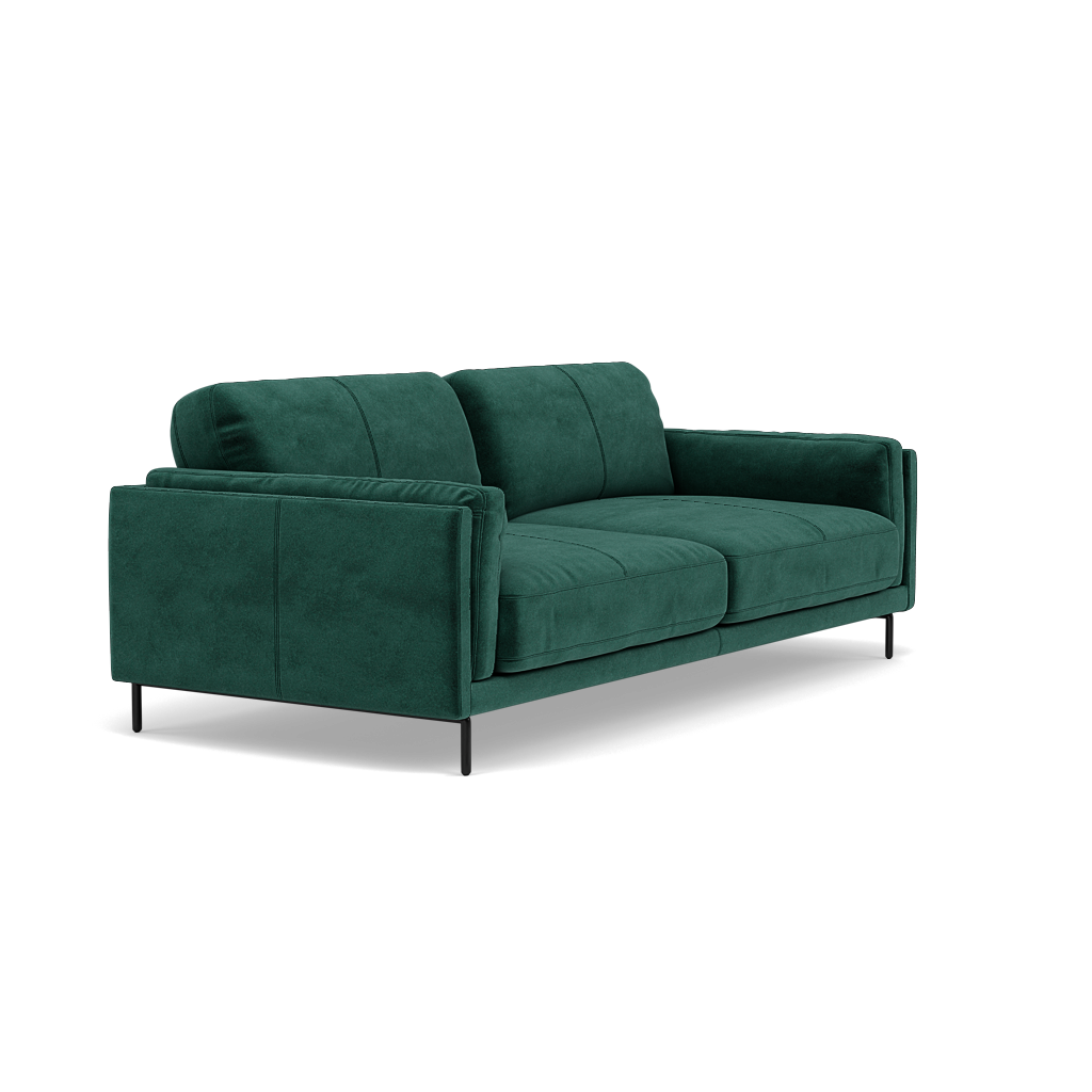 Morris 3 Seater Small Sofa - 2.5 Seater Sofa Compact Fabric — FAB-MEG-37  EMERALD GREEN, gallery image 1
