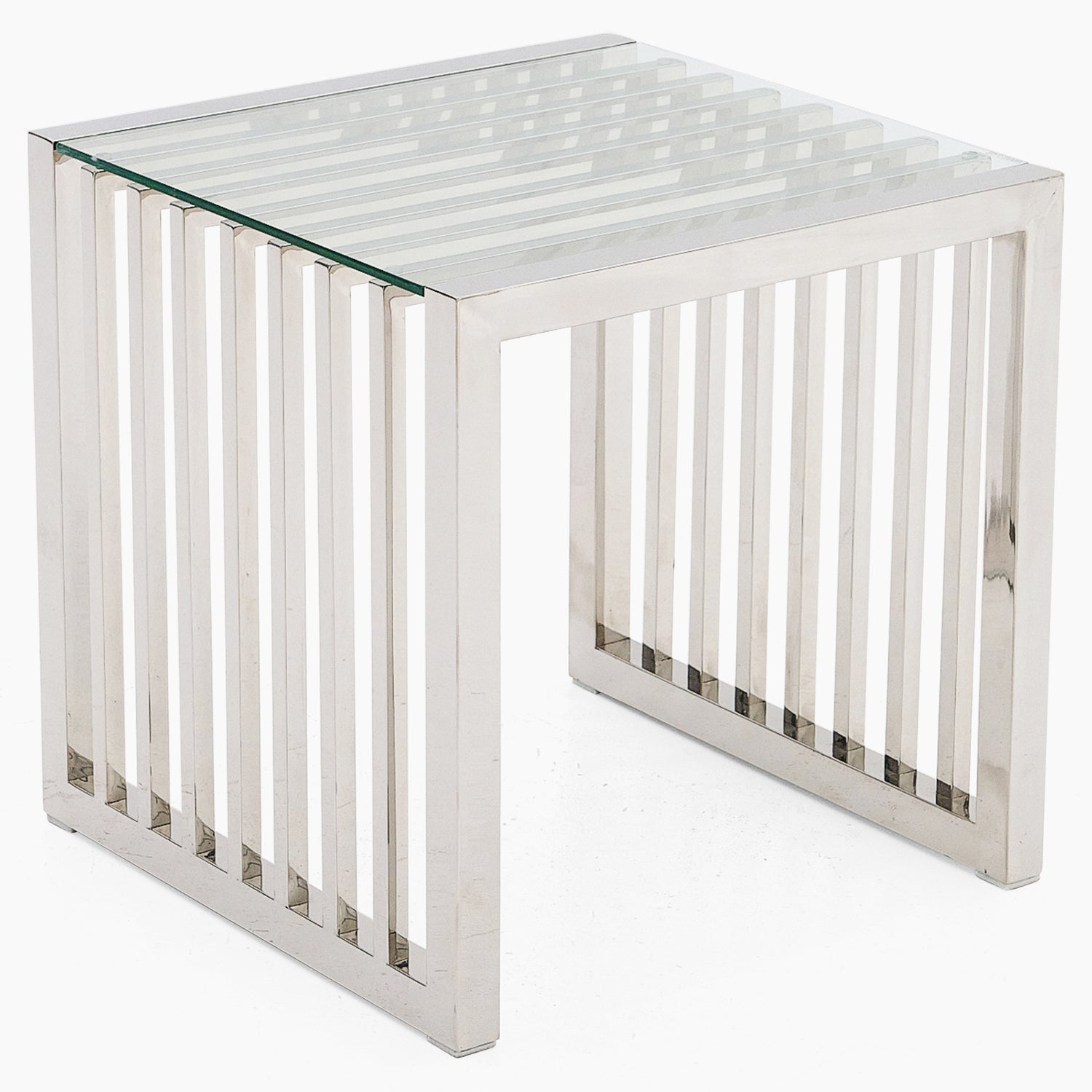 Napoli Side Table - Lamp Table Clear Glass / Stainless Steel Tables Sterling Home 1