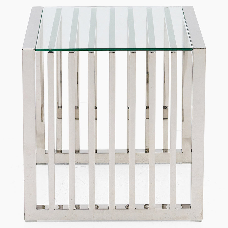 Napoli Side Table - Lamp Table Clear Glass / Stainless Steel Tables Sterling Home 2