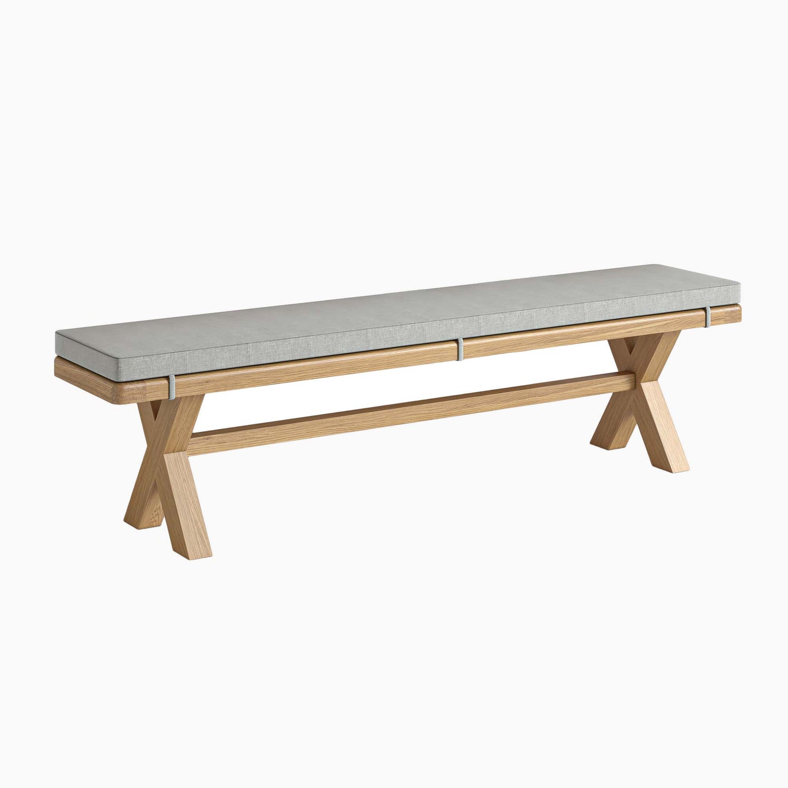 Navarre Cross Bench - Cross Bench Oak / Beige Fabric - Beige Chairs Sterling Home 1