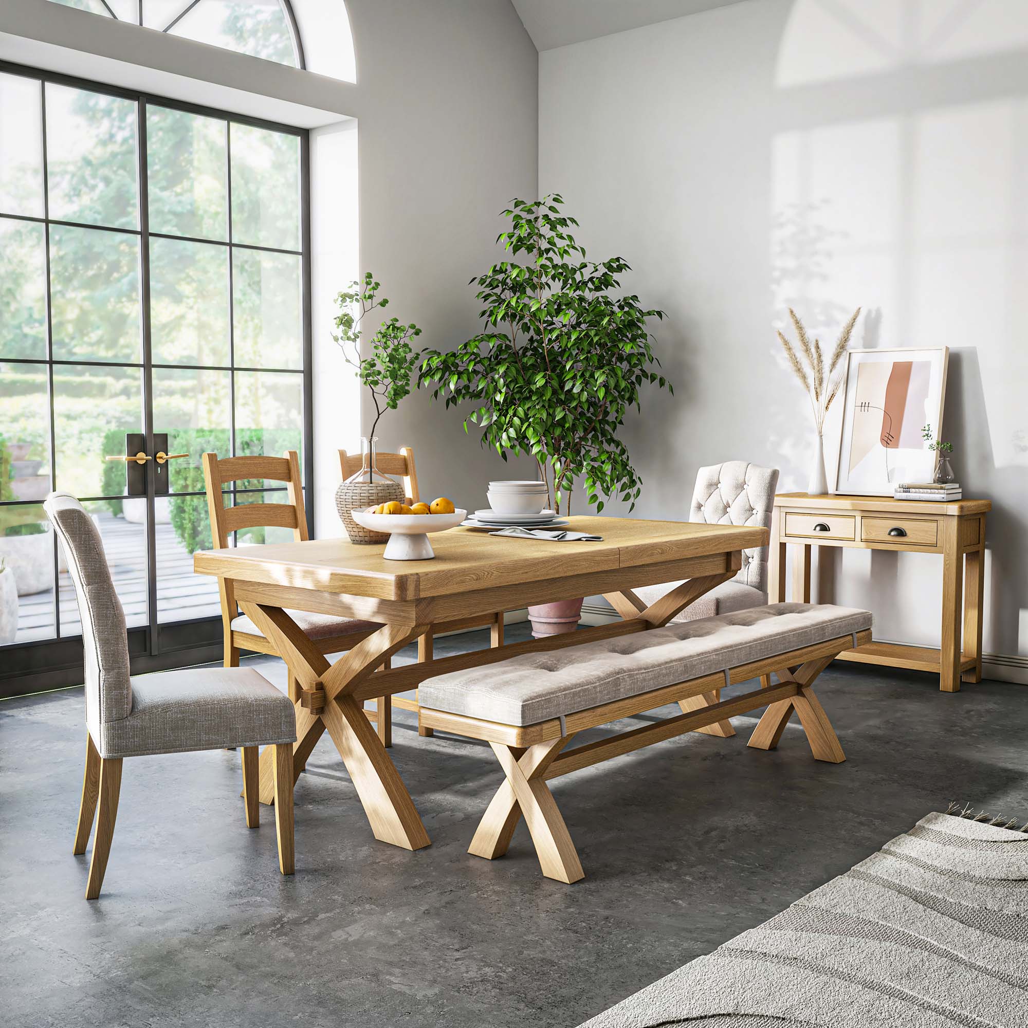 Navarre Cross Leg Extending Dining Table - Cross Leg Ext Dining Table Oak / Oak Veneer Tables Sterling Home 2