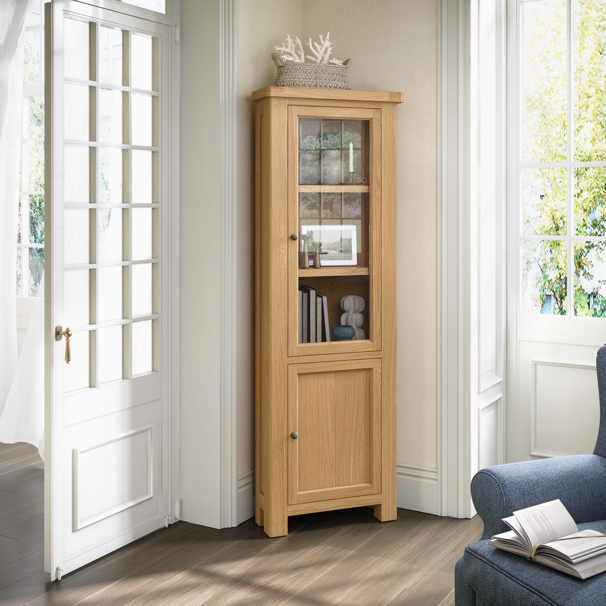 Navarre Corner Display Cabinet - Corner Display Cabinet Oak / Oak Veneer Storage Sterling Home 2