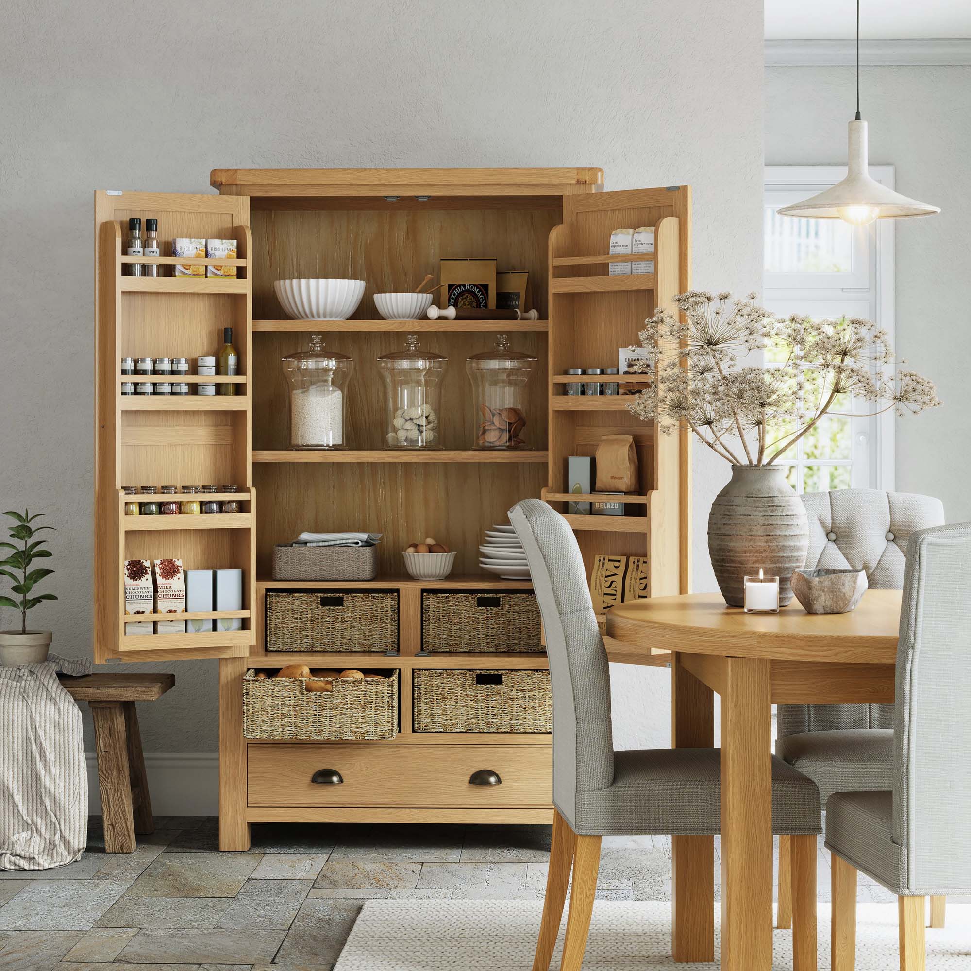 Navarre Larder Cabinet - Larder Unit Oak / Oak Veneer Storage Sterling Home 2