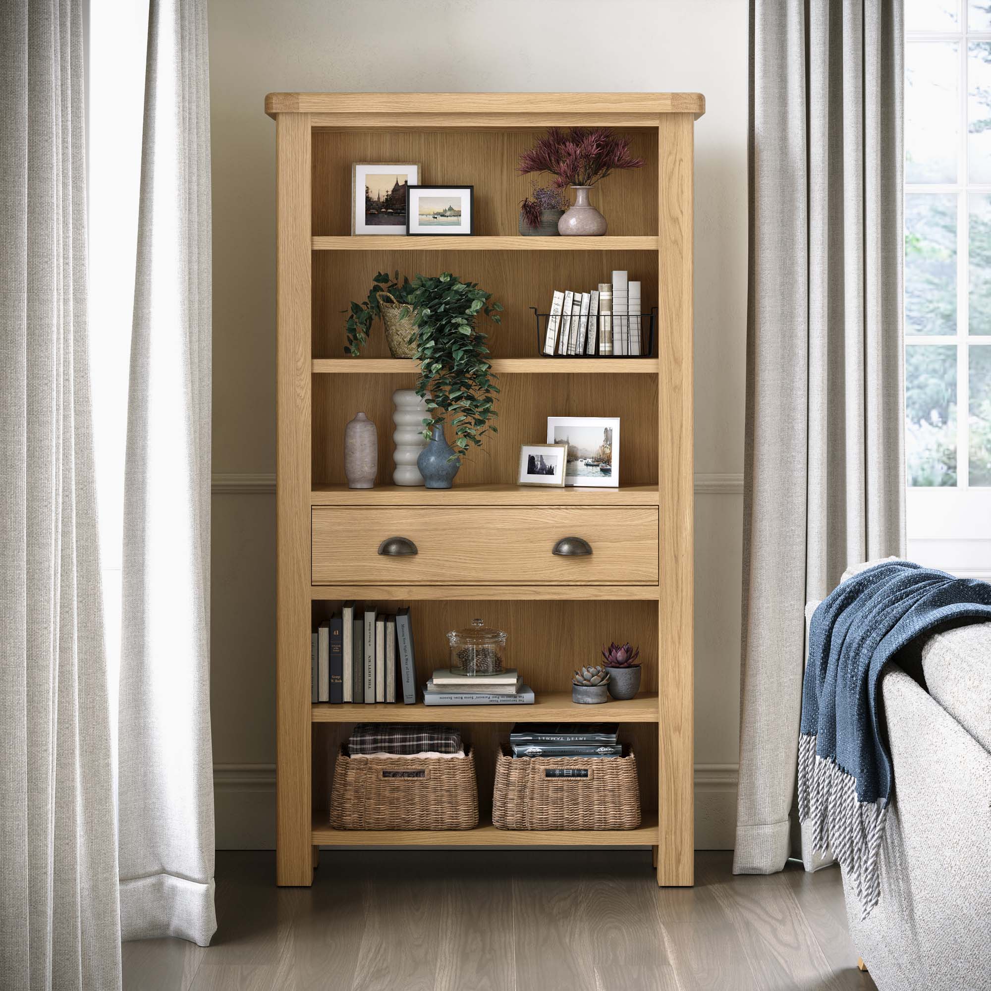 Navarre Large Bookcase - Large Bookcase Oak / Oak Veneer Storage Sterling Home 2