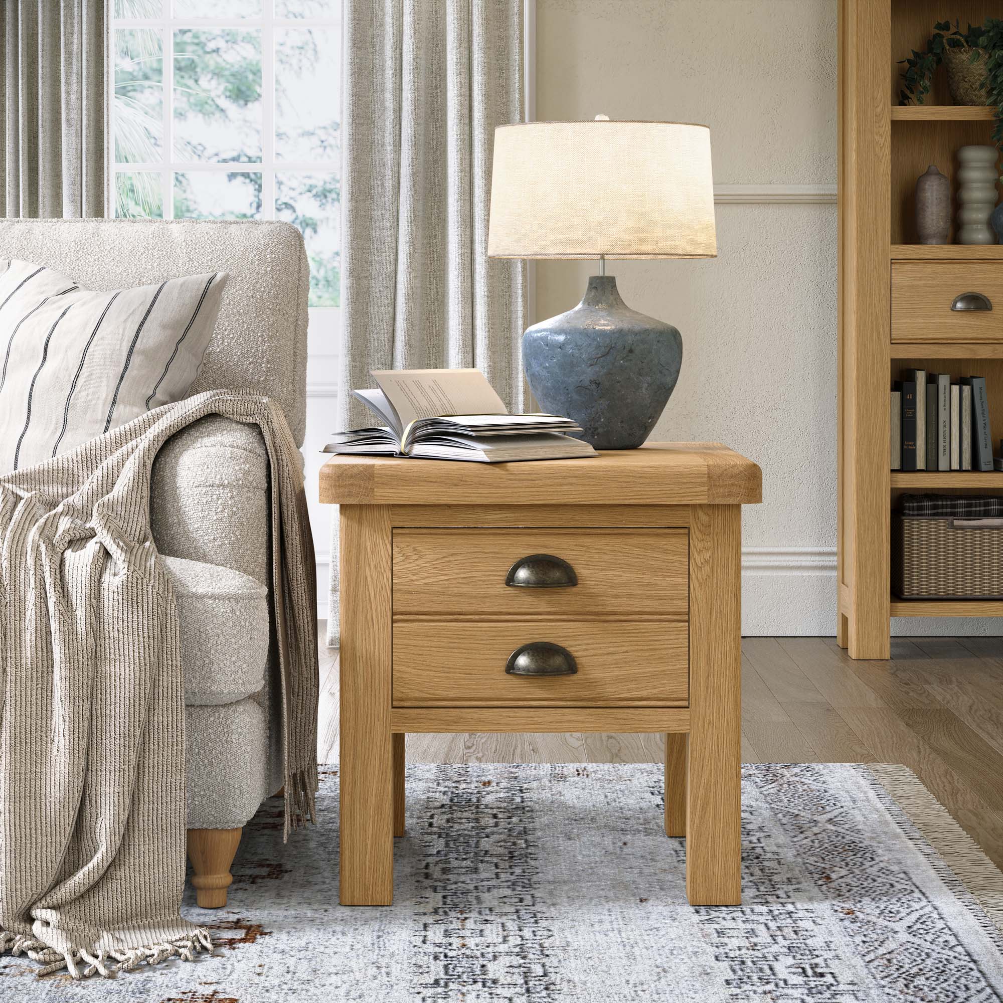 Navarre Side Table - Lamp Table Oak / Oak Veneer Tables Sterling Home 2