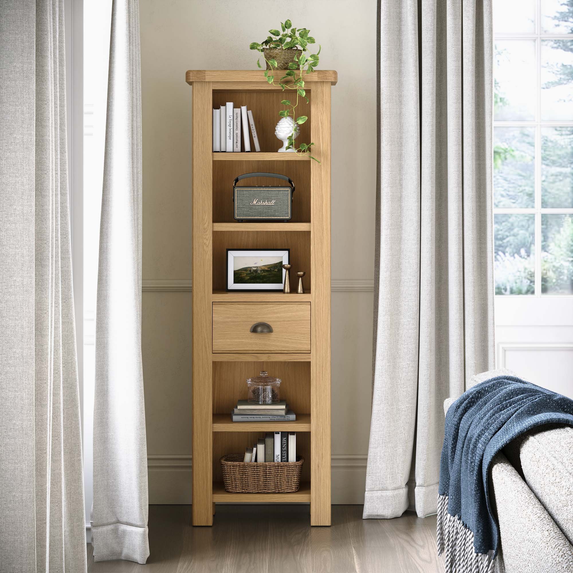Navarre Slim Bookcase - Slim Bookcase Oak / Oak Veneer Storage Sterling Home 2