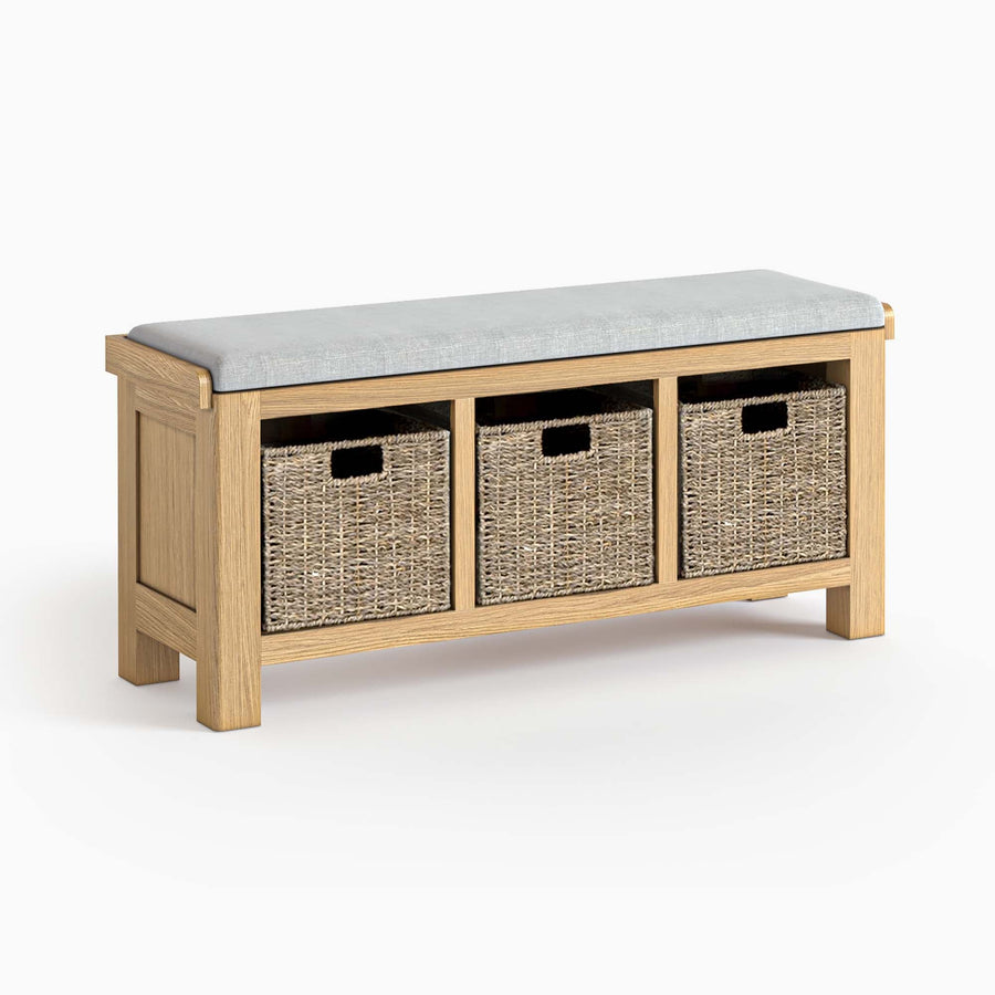 Navarre Storage Bench - Storage Bench Oak / Grey Fabric - Grey Sterling Home 1