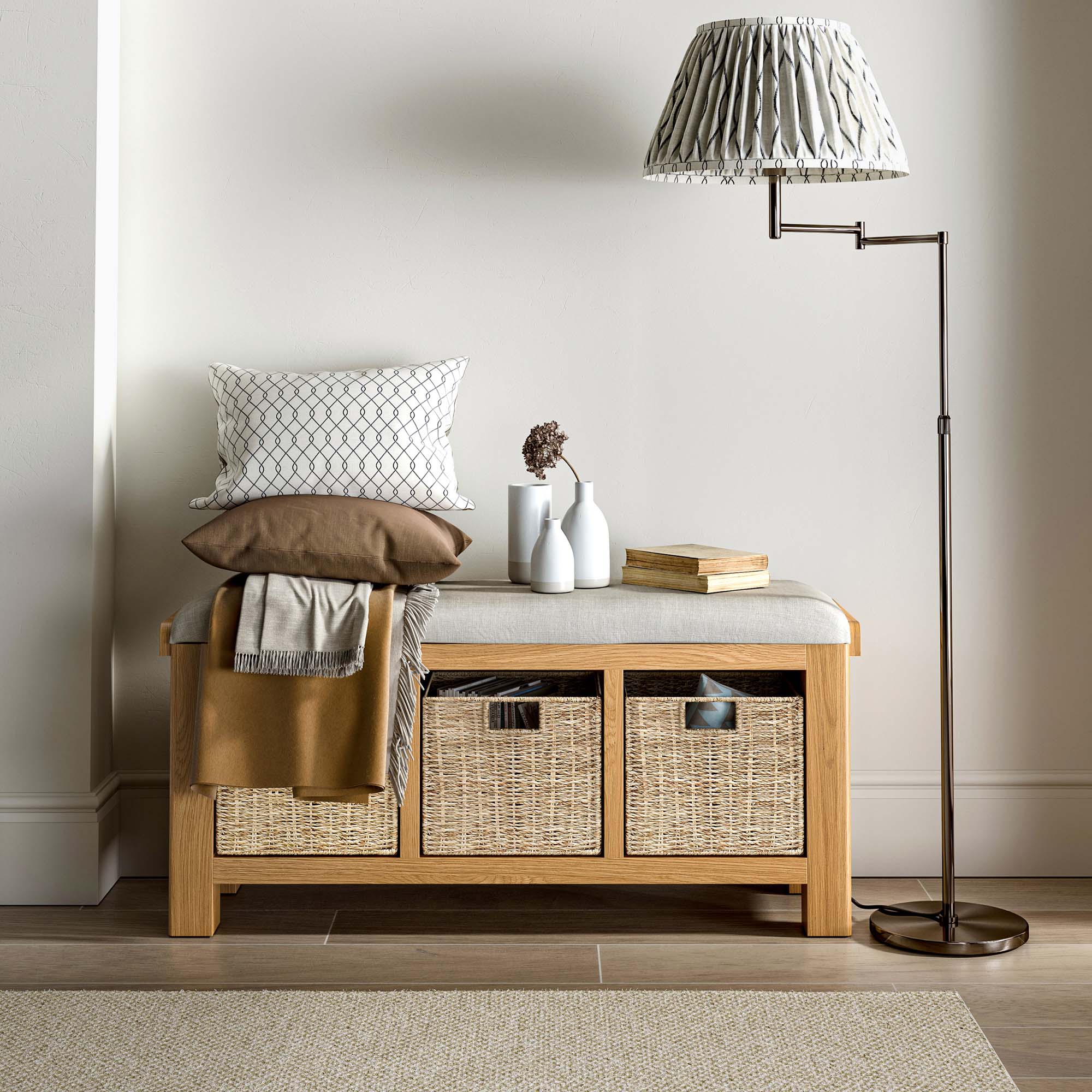 Navarre Storage Bench - Storage Bench Oak / Charcoal Fabric - Charcoal Storage Sterling Home 2