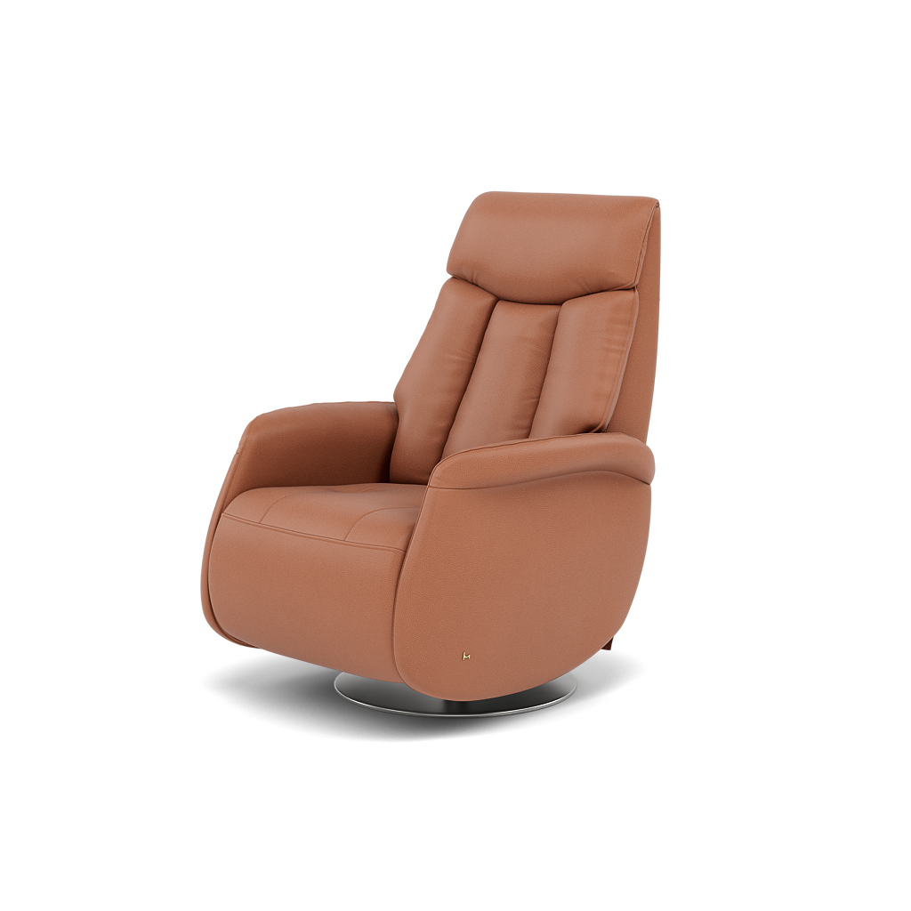 Nicoletti Break Recliner Armchair - Power Chair with Round Metal Base CB — Macao Cognac 363, gallery image 3